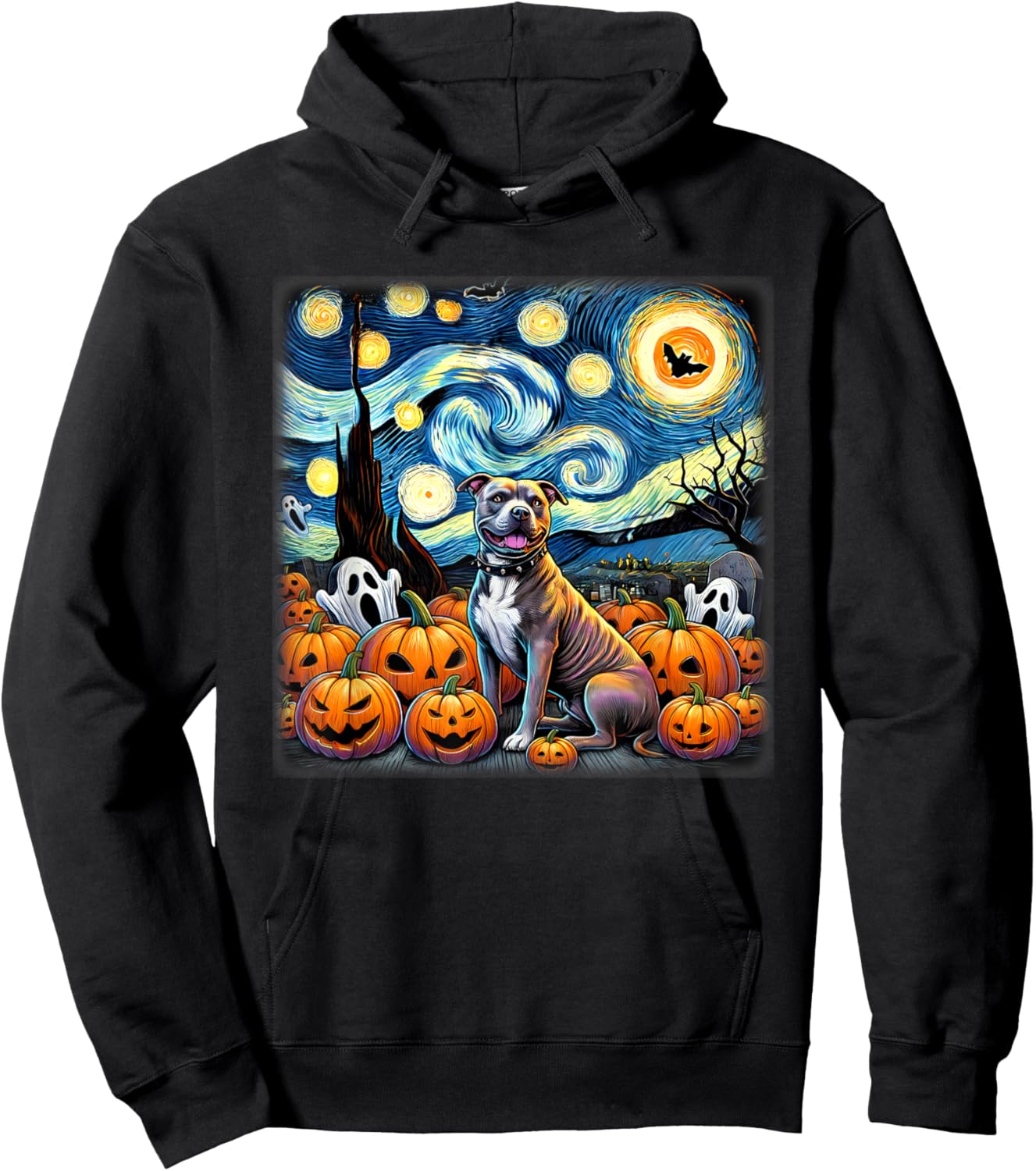 Starry Night Pitbull Halloween Hoodie - Hoodie | Black