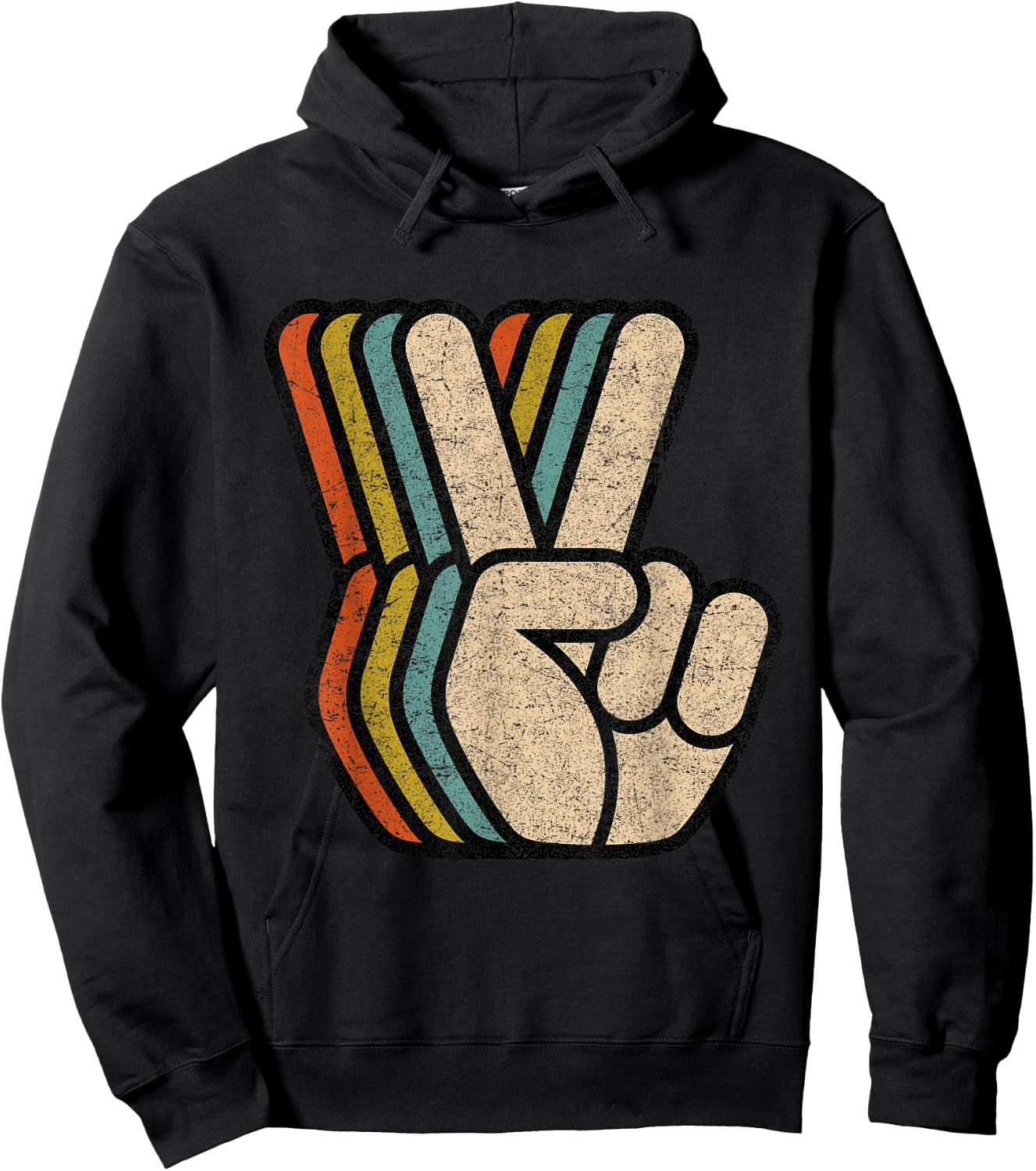 Retro Peace Sign V Fingers Vintage 60s 70s 80s Cool Graphic Hoodie - Hoodie | Black