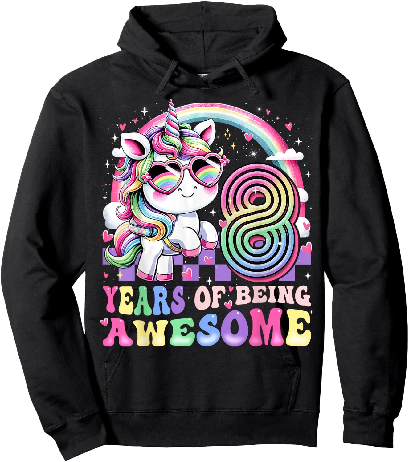 Awesome 8 Year Old Unicorn 8th Birthday Girl Party Princess Hoodie - Hoodie | Black