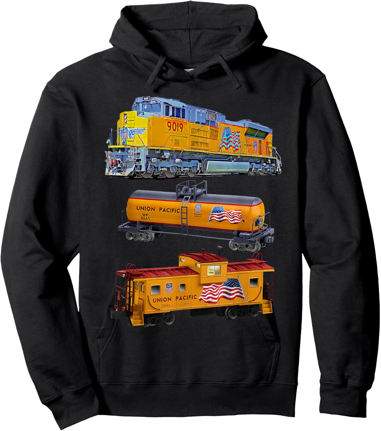 Freight Train Engine Tanker Caboose Small Hoodie - Hoodie | Black