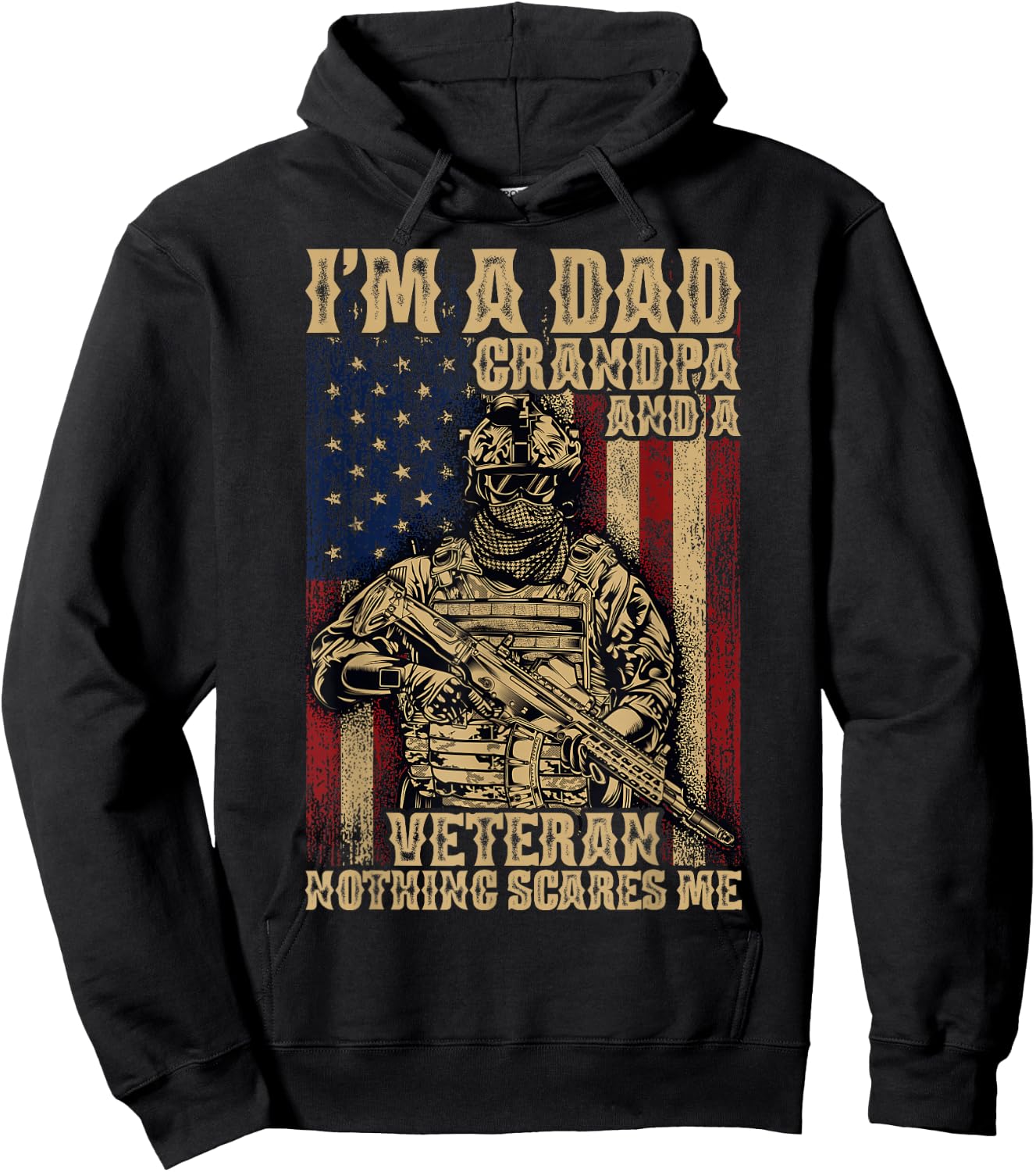 4th of July | USA Flag | I'm a Dad Grandpa and a Veteran Hoodie - Hoodie | Black
