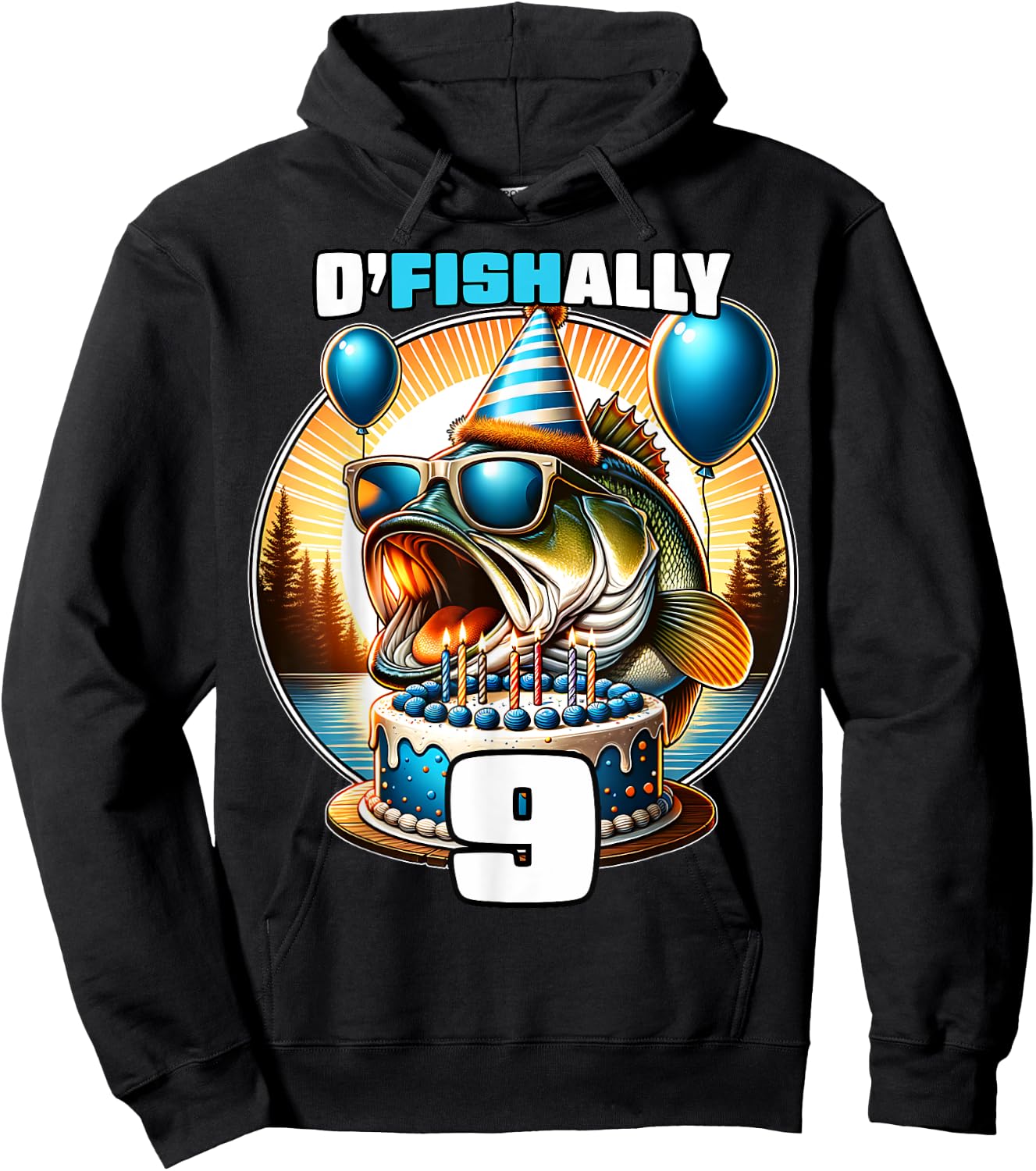 O'Fishally 9 Years Old Fishing Birthday 9th Bday Party Hoodie - Hoodie | Black