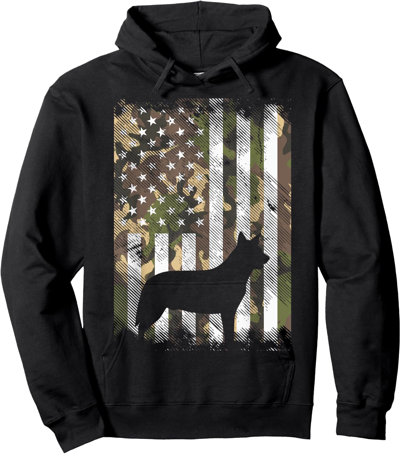 Camo US American Flag Heeler Animal Cattle Dog Patriot Gift Hoodie - Hoodie | Black