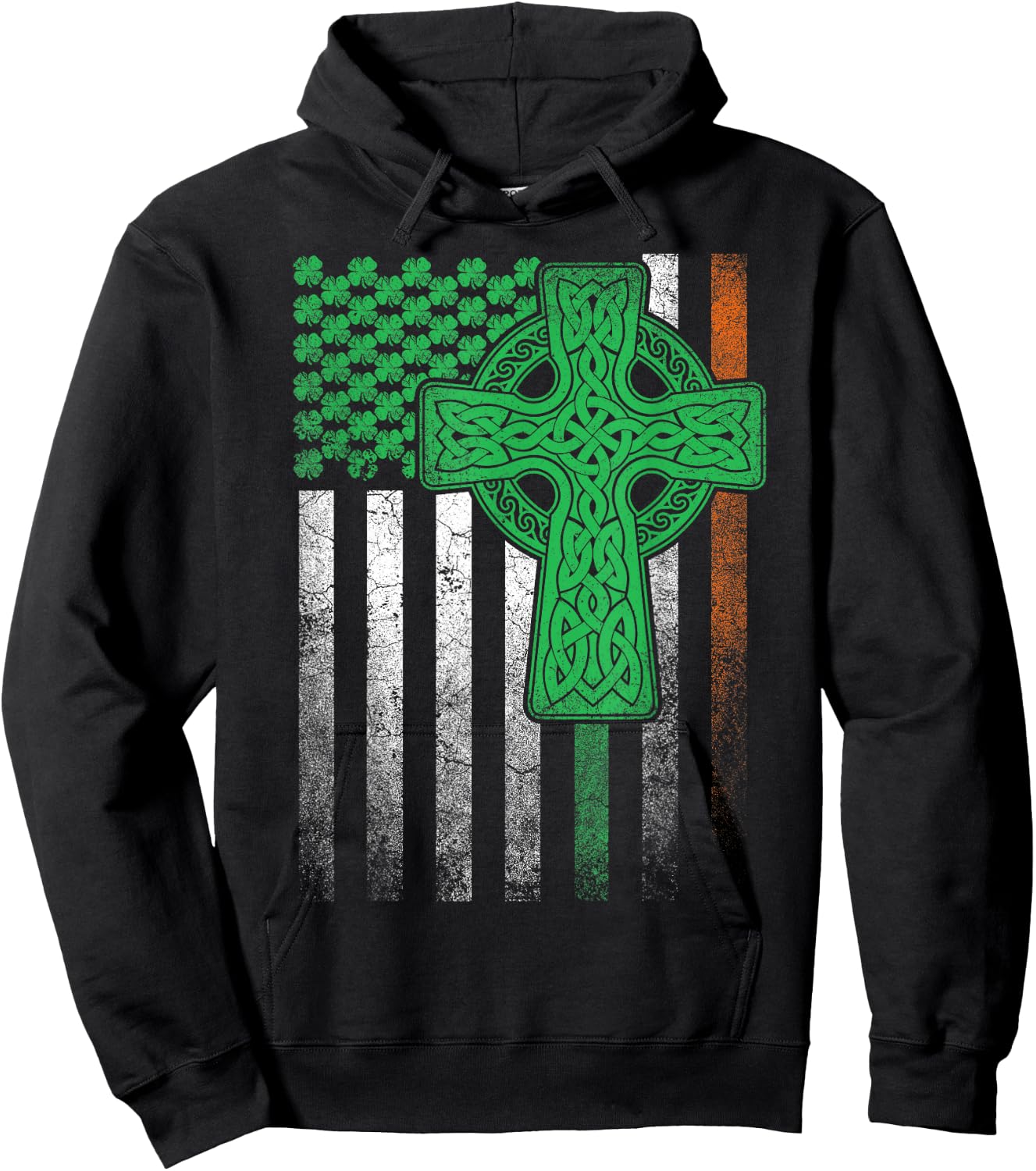 Irish American Flag Ireland Flag ST PATRICKS DAY Gift Cross Hoodie - Hoodie | Black