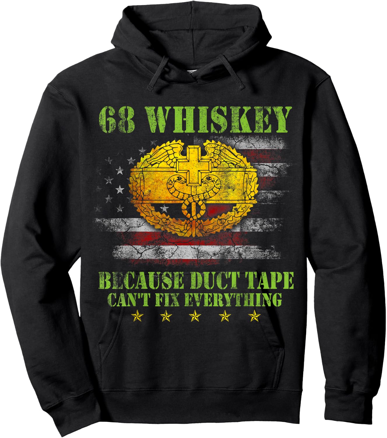 Vintage 68 Whiskey Combat Medic Flag Shirt 4th of July Gift Hoodie - Hoodie | Black