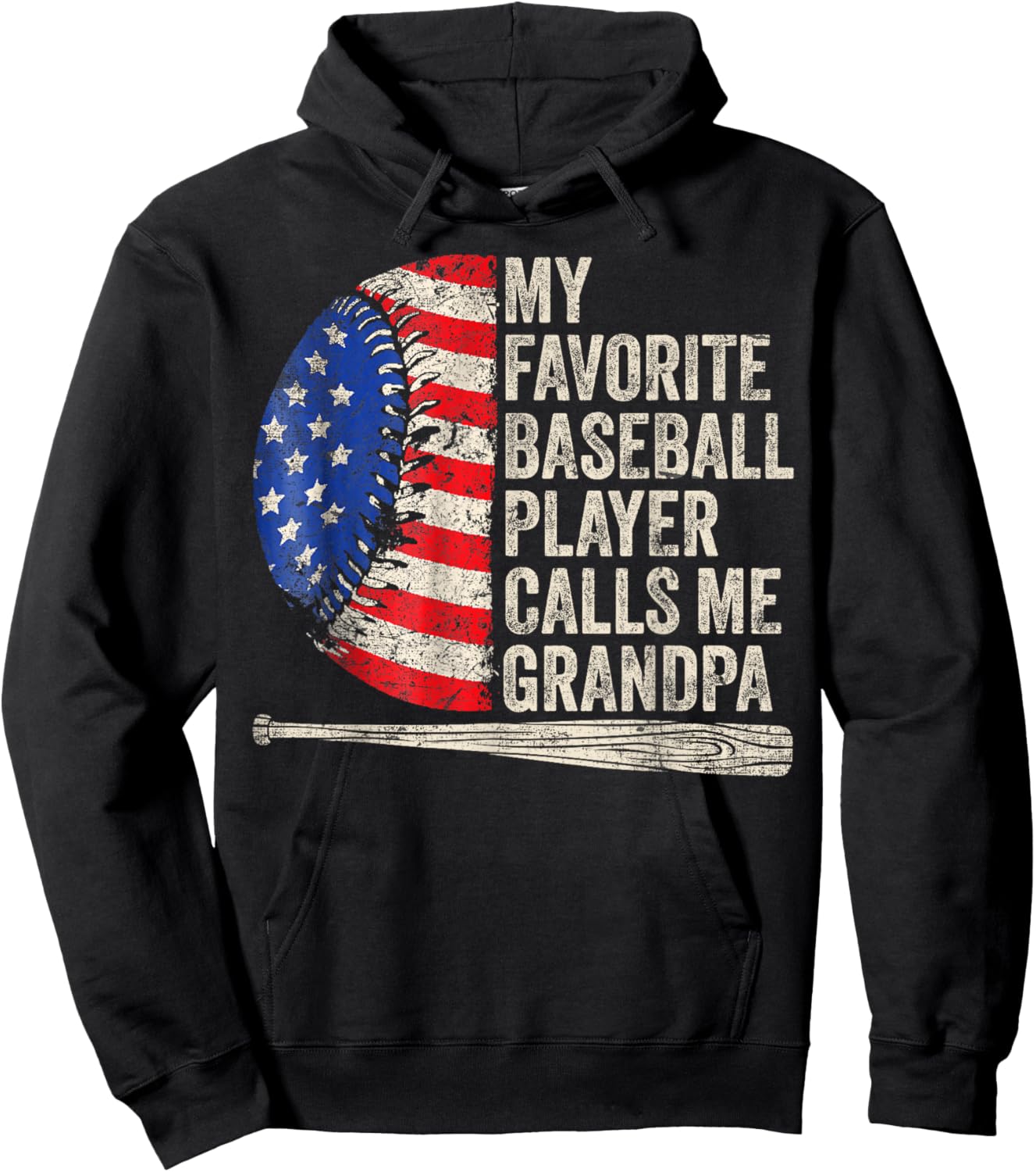 My Favorite Baseball Player Calls Me Grandpa Father's Day Hoodie - Hoodie | Black