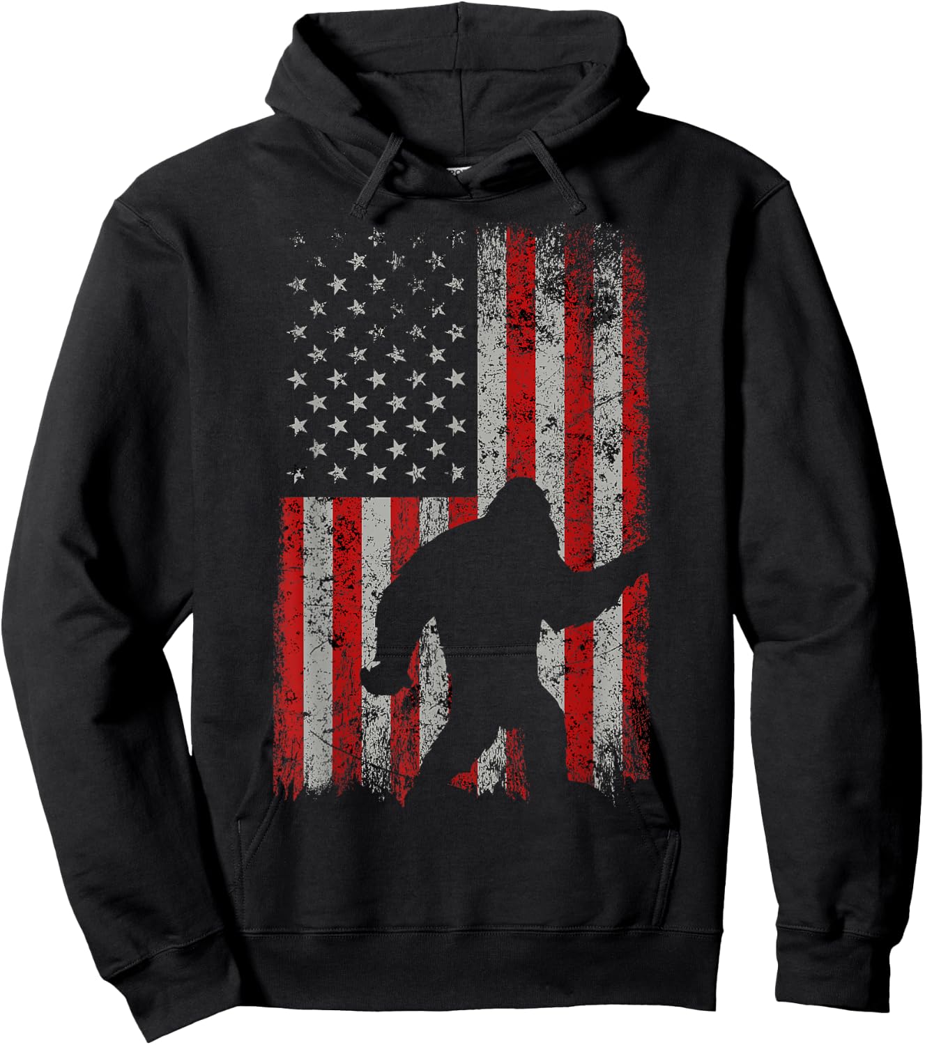 Patriotic American Flag Sasquatch Lover Gift Bigfoot Vintage Hoodie - Hoodie | Black