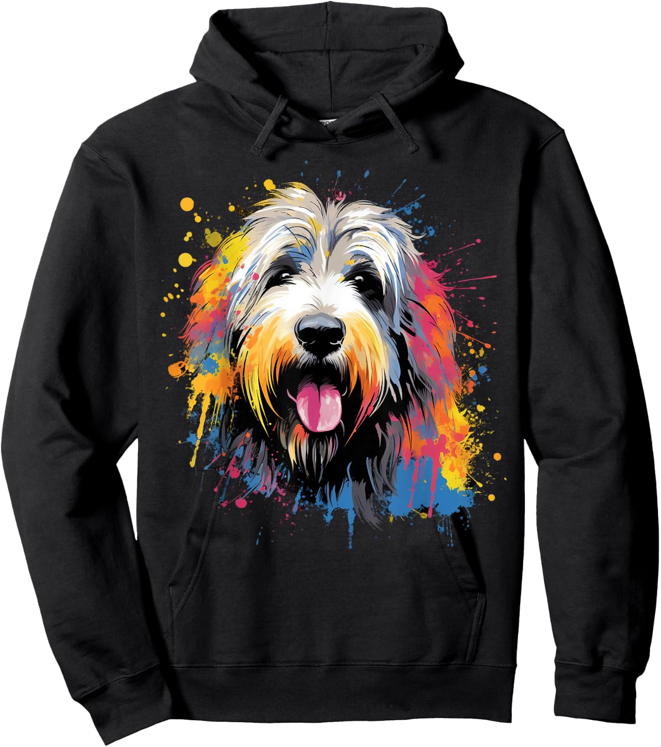 Cute Old English Sheepdog on painted Old English Sheepdog Men Women Kids Hoodie - Hoodie | Black