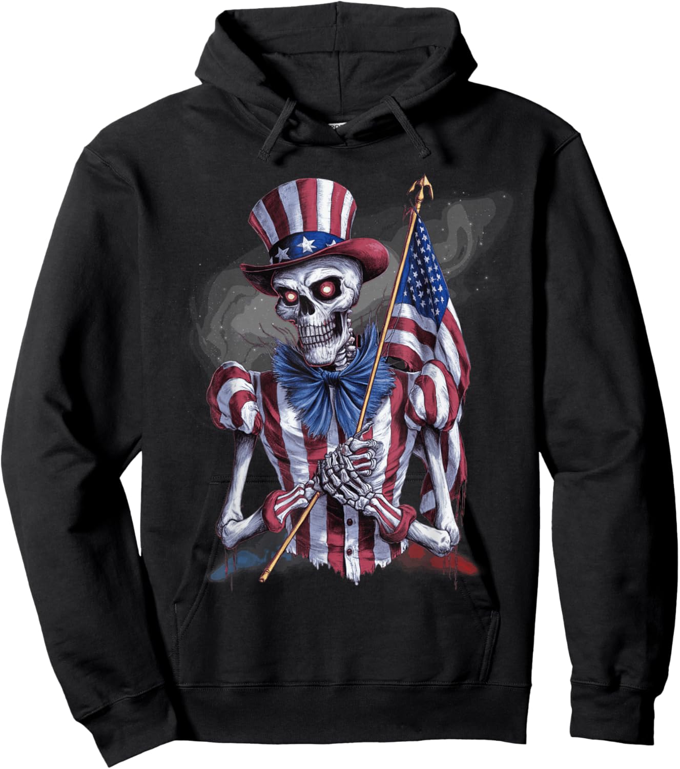 USA Patriotic Scary Skeleton Halloween 4th of July Flag Hoodie - Hoodie | Black