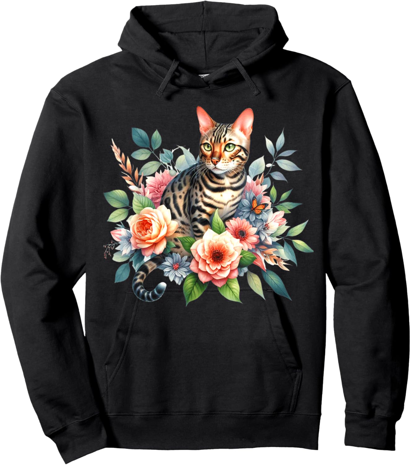 Bengal Cat x Flowers Hoodie - Hoodie | Black