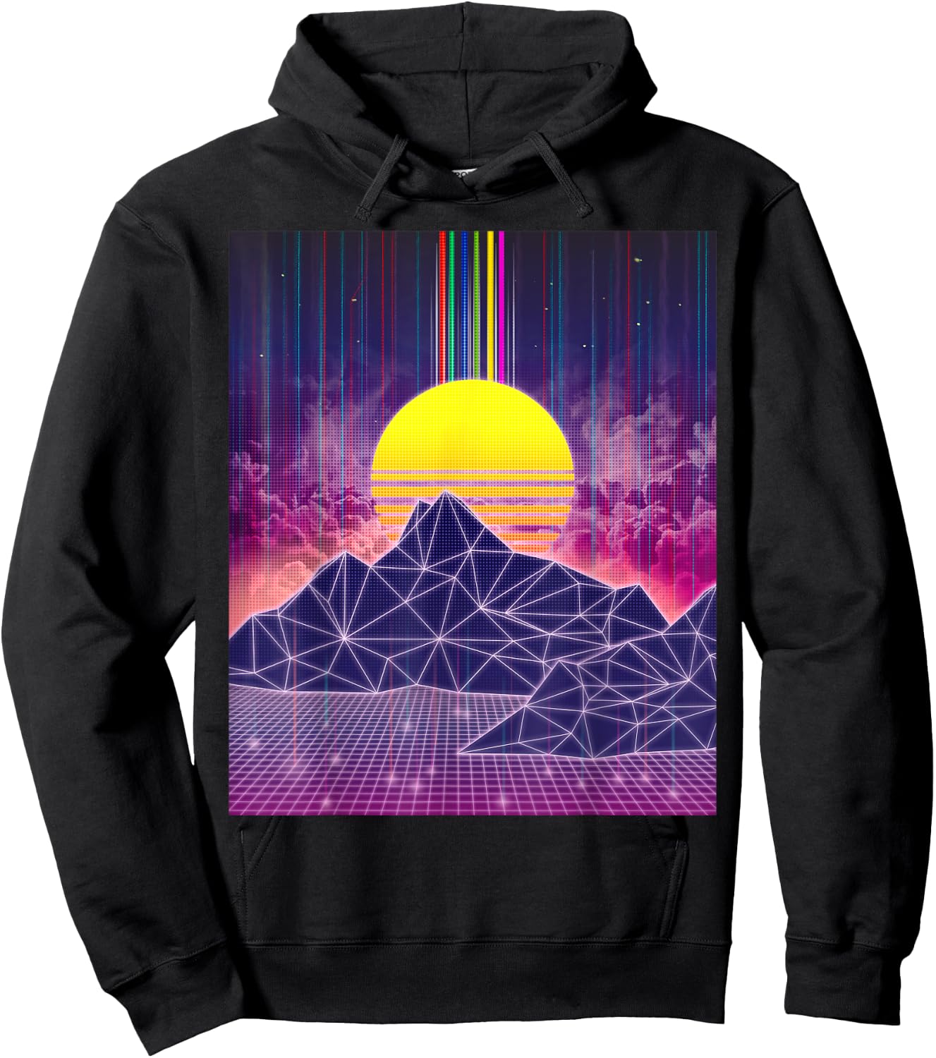 Retro Digital Sunset 1980s Vaporwave Aesthetic Art Hoodie - Hoodie | Black