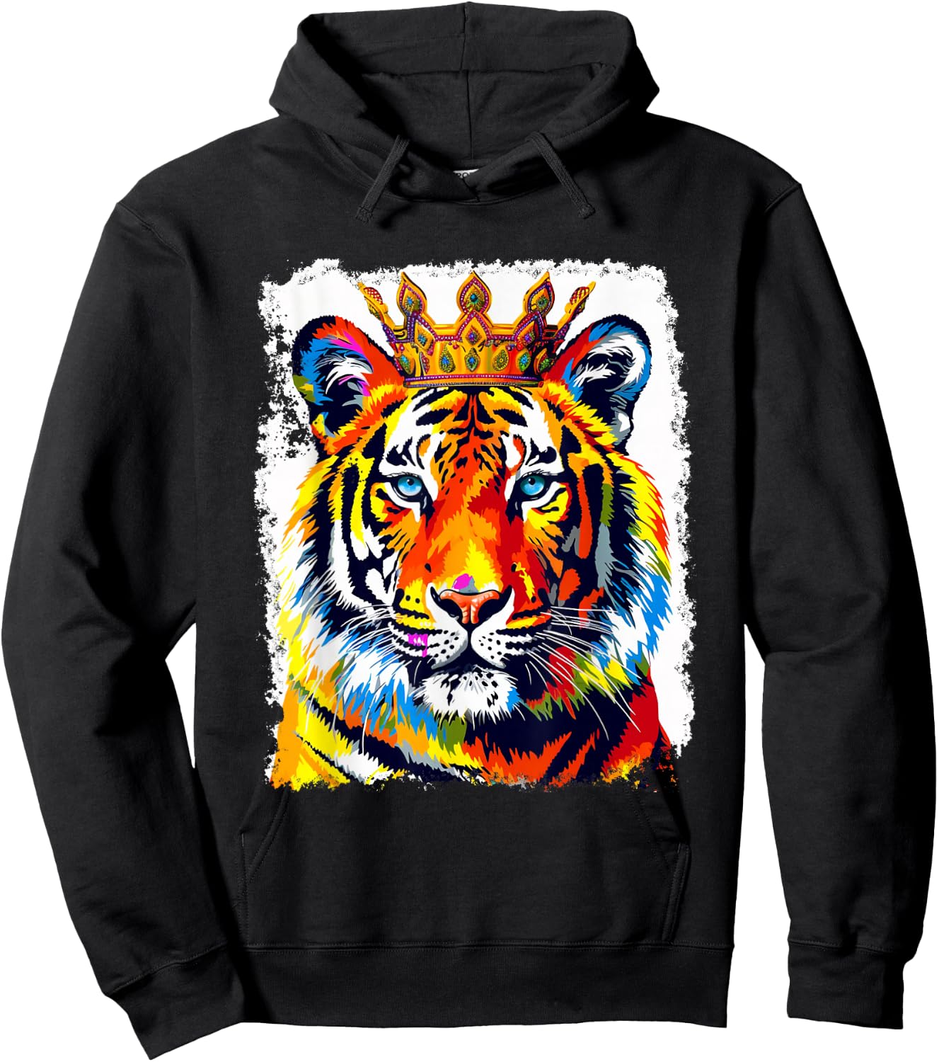 Pop Art Vintage Zoo Animal Tiger Crown King Queen Hoodie - Hoodie | Black
