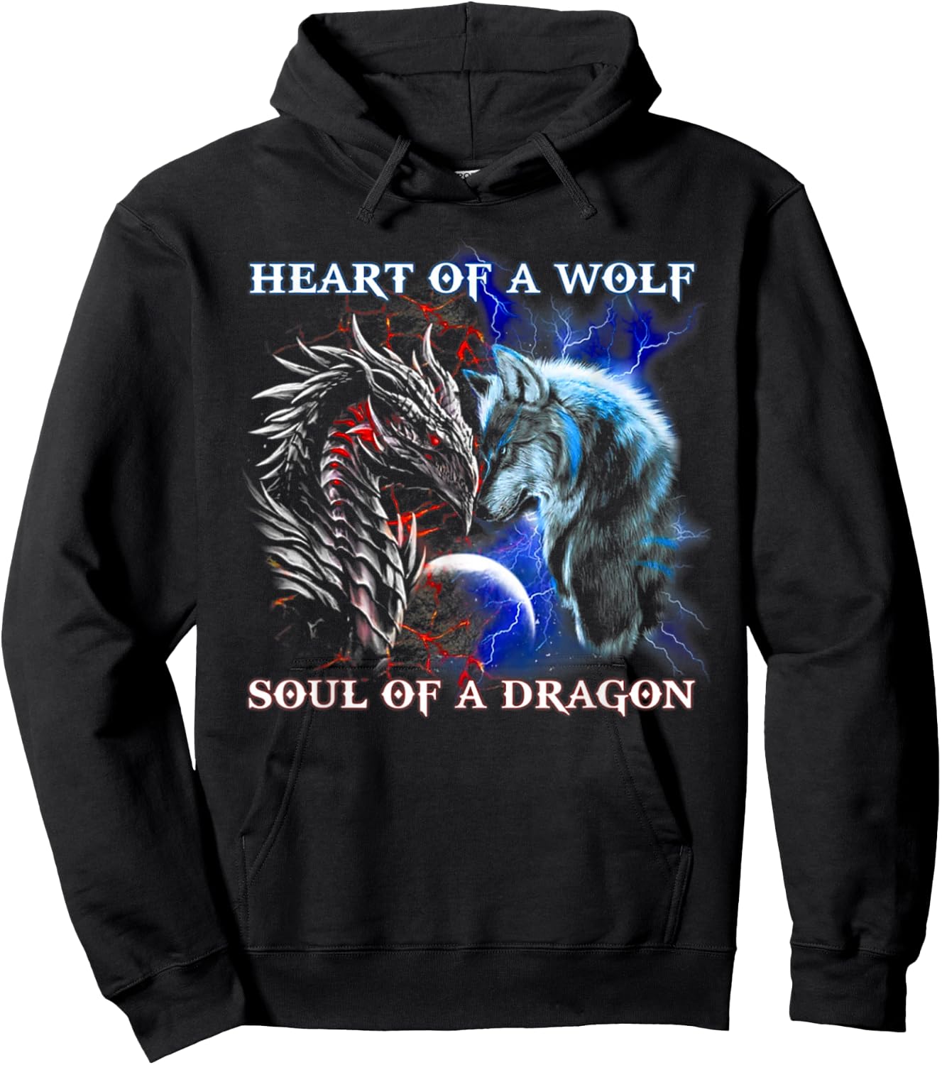 Heart of Wolf Soul of a Dragon - Cool Dragon - Wolf Warrior Hoodie - Hoodie | Black