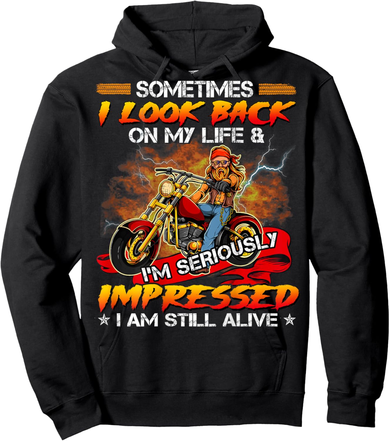 Sometimes I Look Back On My Life I'm Seriously Old Biker Hoodie - Hoodie | Black