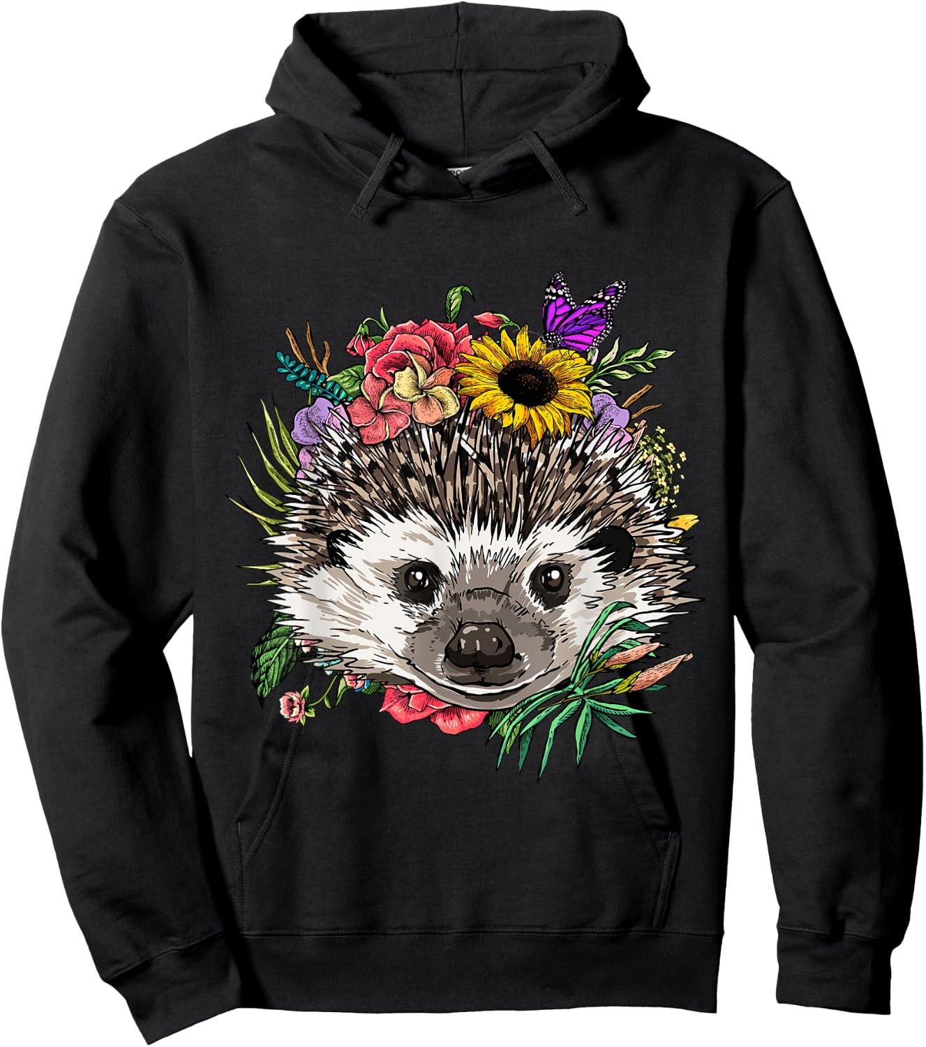 Hedgehog Shirt Floral Hedgehog Animal Face Hedgehog Lovers Hoodie - Hoodie | Black