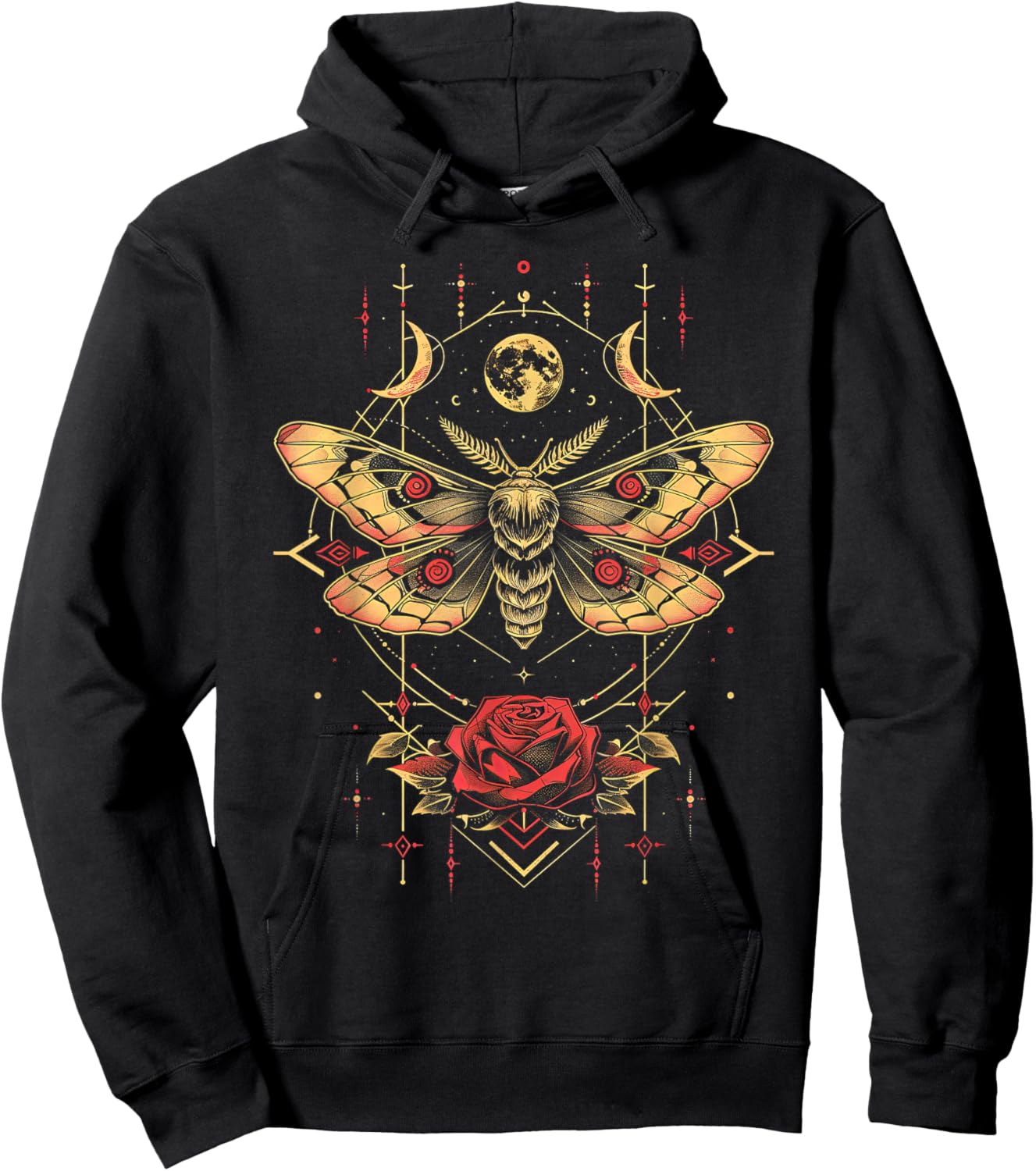 Mystic Moth in Front of Moon Roses Occult Gothic Simple Dark Hoodie - Hoodie | Black