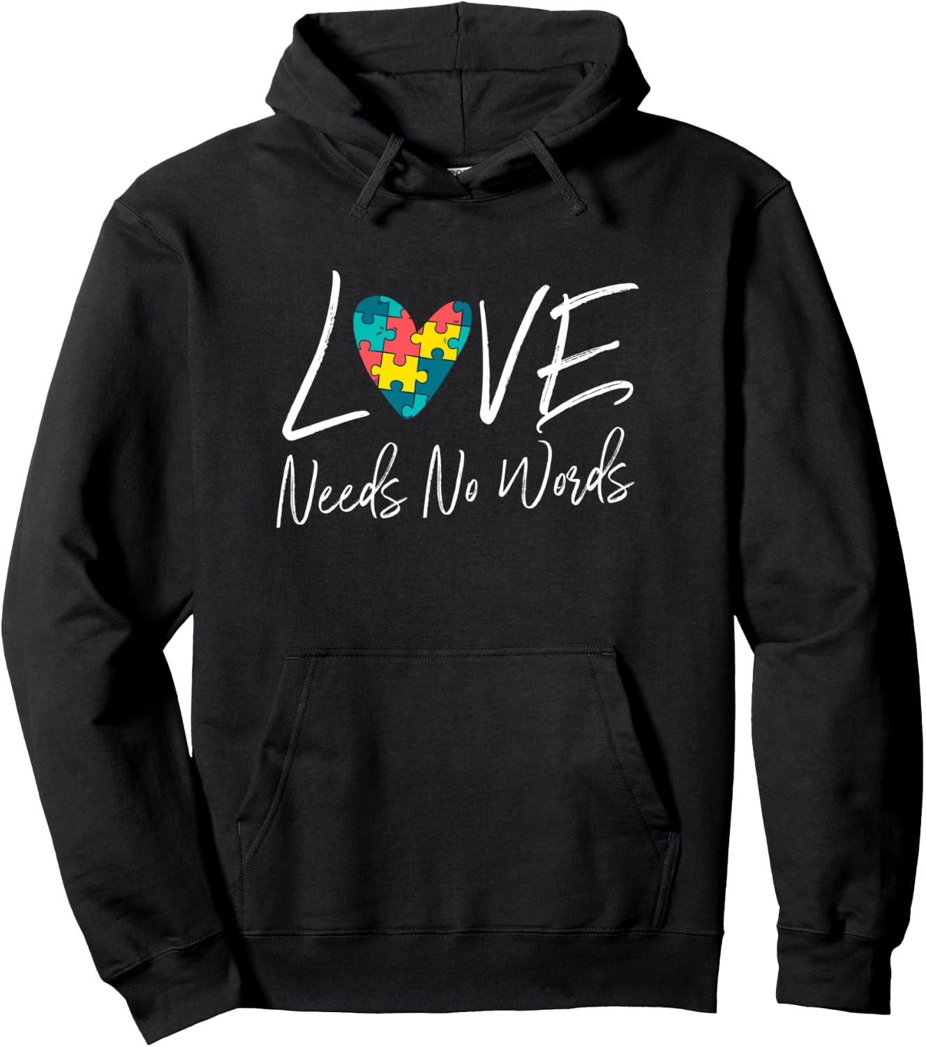 Love Needs No Words Support Autism Awareness Puzzle Gift Hoodie - Hoodie | Black