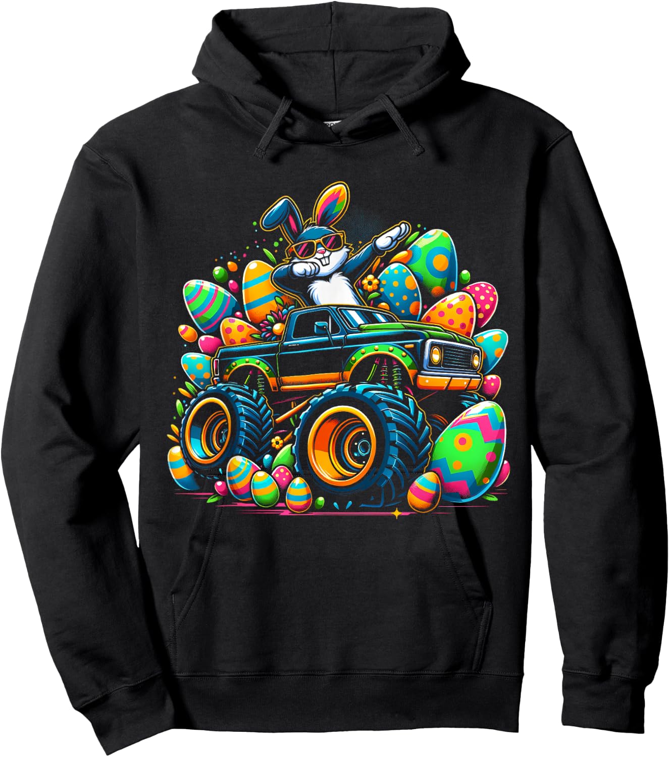 Dabbing Bunny Rabbit Monster Truck Easter Egg Boys Dab Dance Hoodie - Hoodie | Black