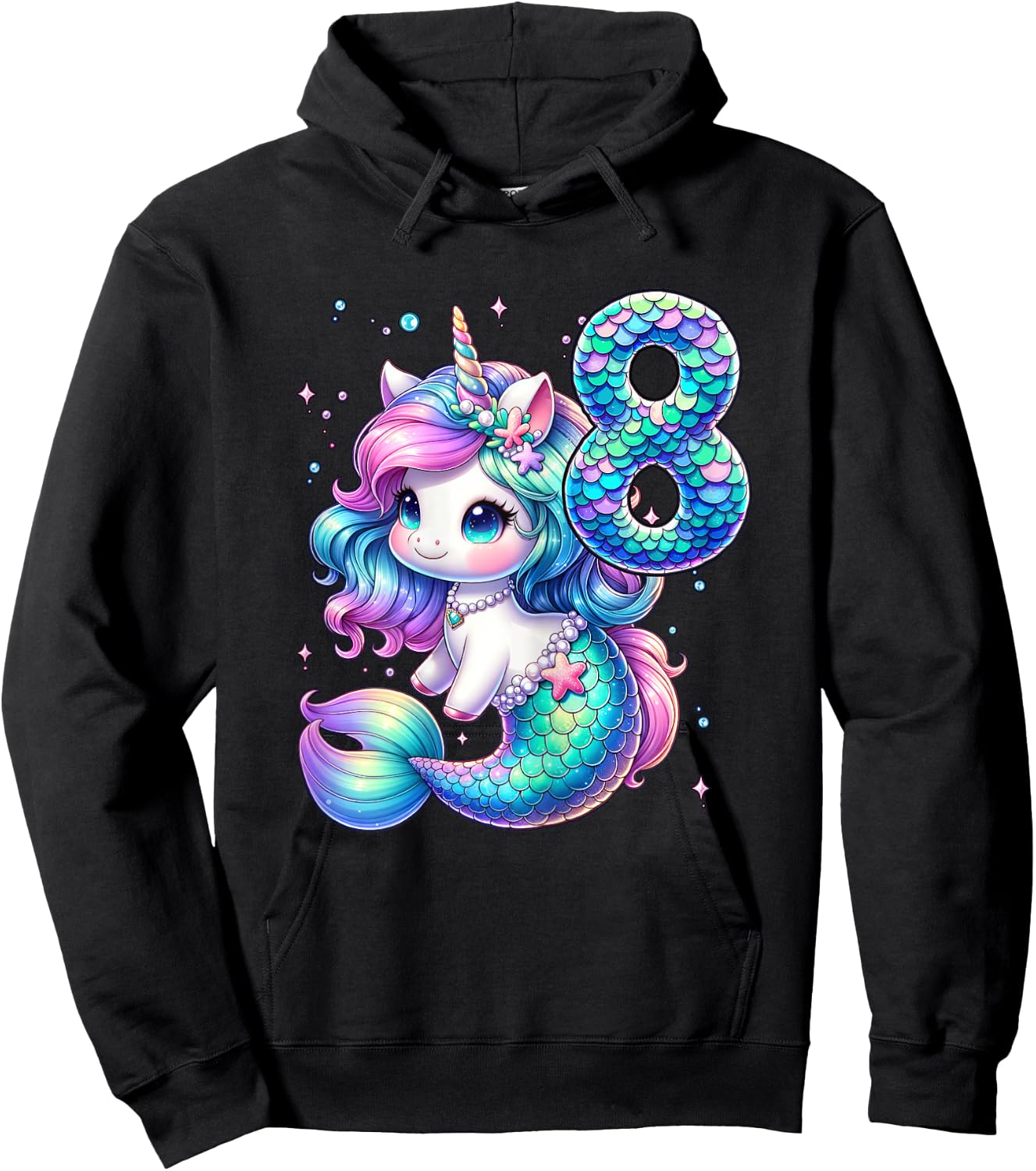 Unicorn Mermaid 8th Birthday 8 Year Old Party Girls Outfit Hoodie - Hoodie | Black