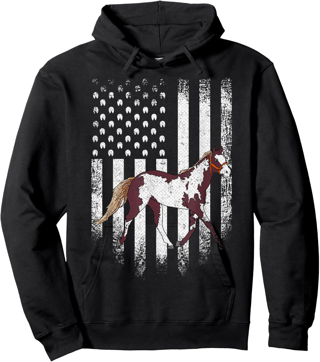 Vintage USA American Flag American Paint Horse Riding Funny Kids Men Hoodie - Hoodie | Black