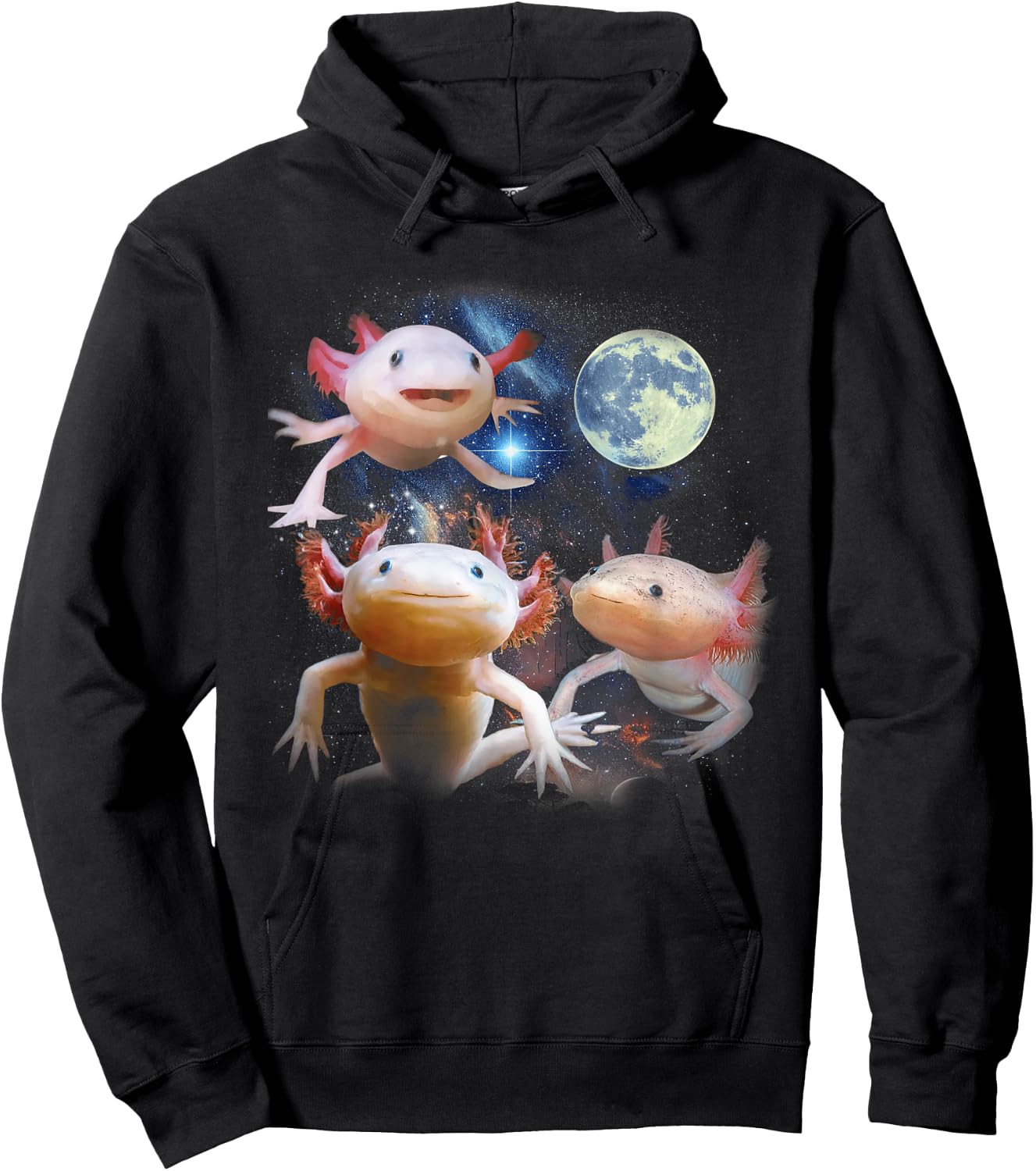 Three Axolotl Moon With 3 Axolotls Howling At The Moons Hoodie - Hoodie | Black