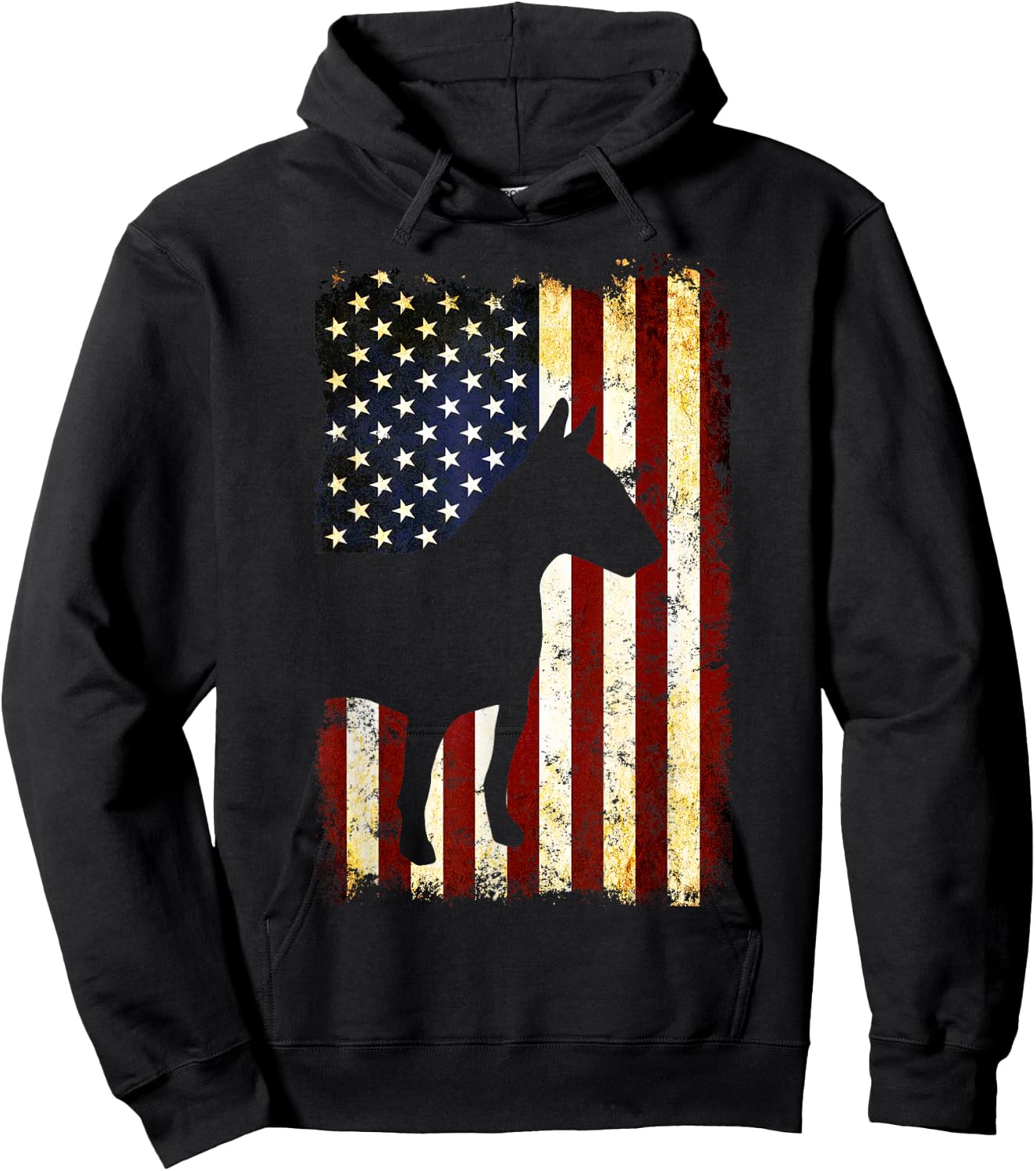 Bull Terrier Silhouette American Flag 4th of July Hoodie - Hoodie | Black