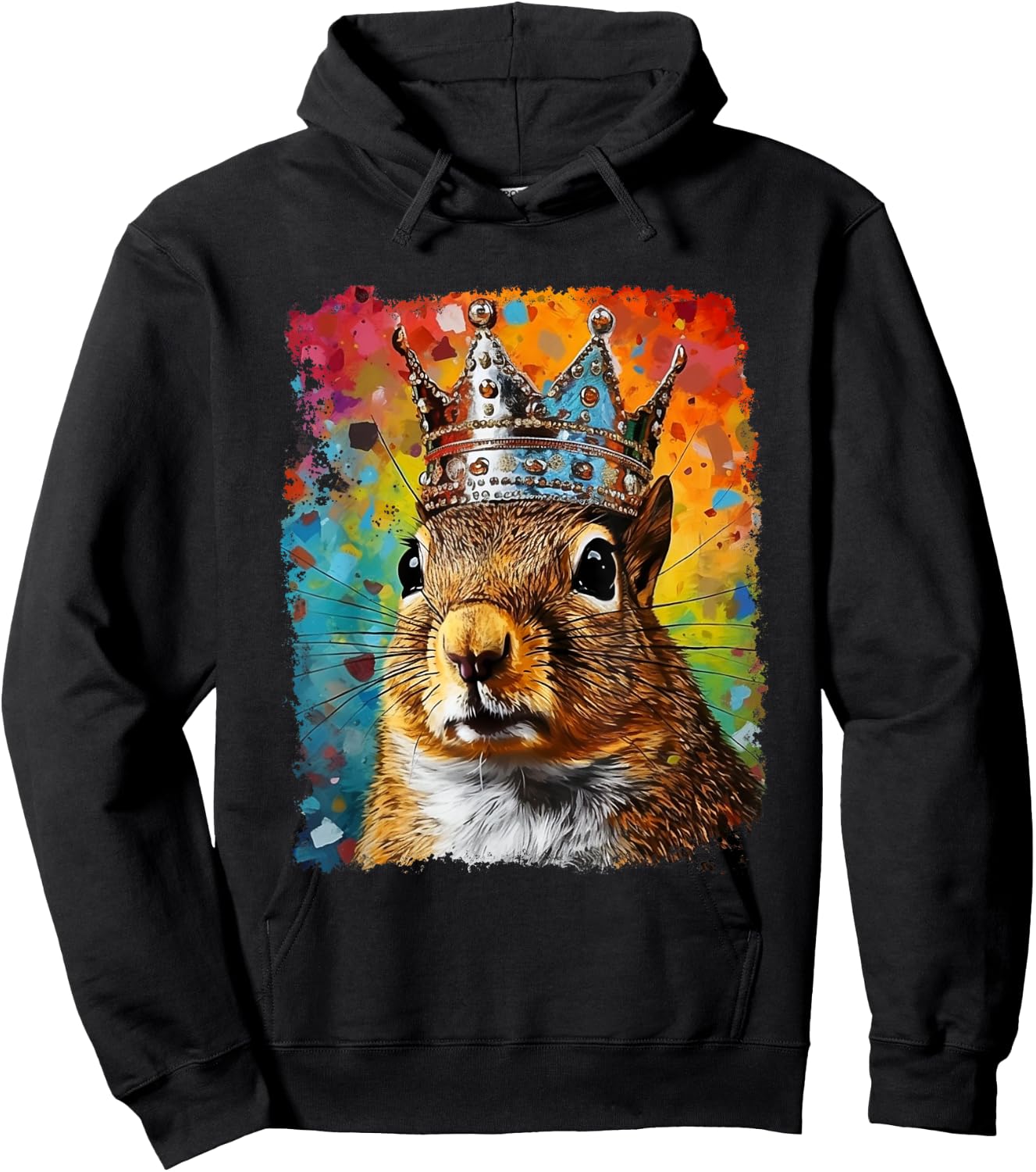 Pop Art Vintage Zoo Farm Animal Squirrel Crown King Queen Hoodie - Hoodie | Black
