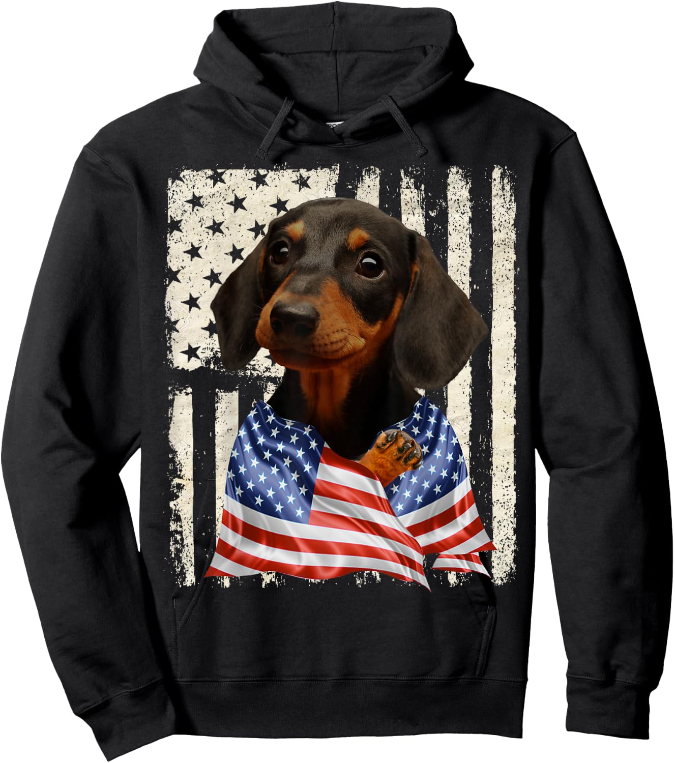 Dachshund Dog American Flag 4th Of July Patriotic Hoodie - Hoodie | Black