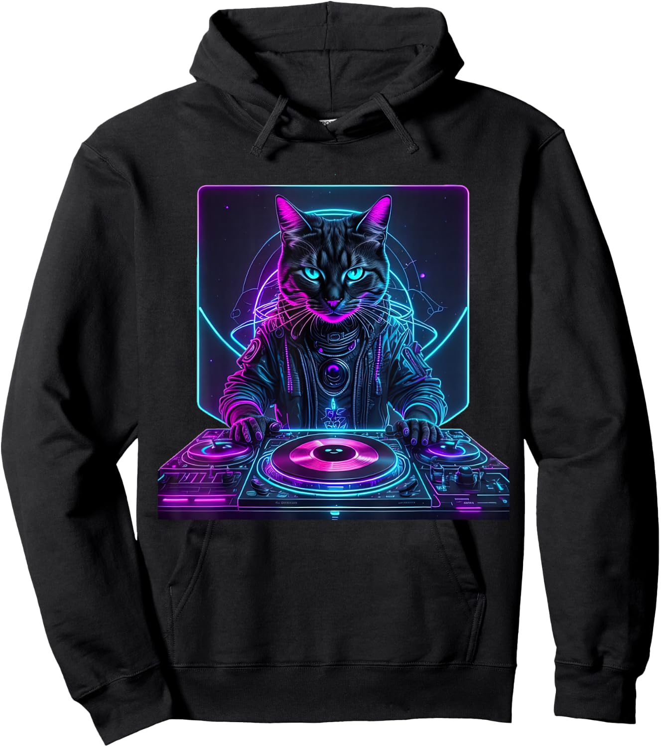 DJ Cat Funny House Meow Music Party EDM Techno Hoodie - Hoodie | Black