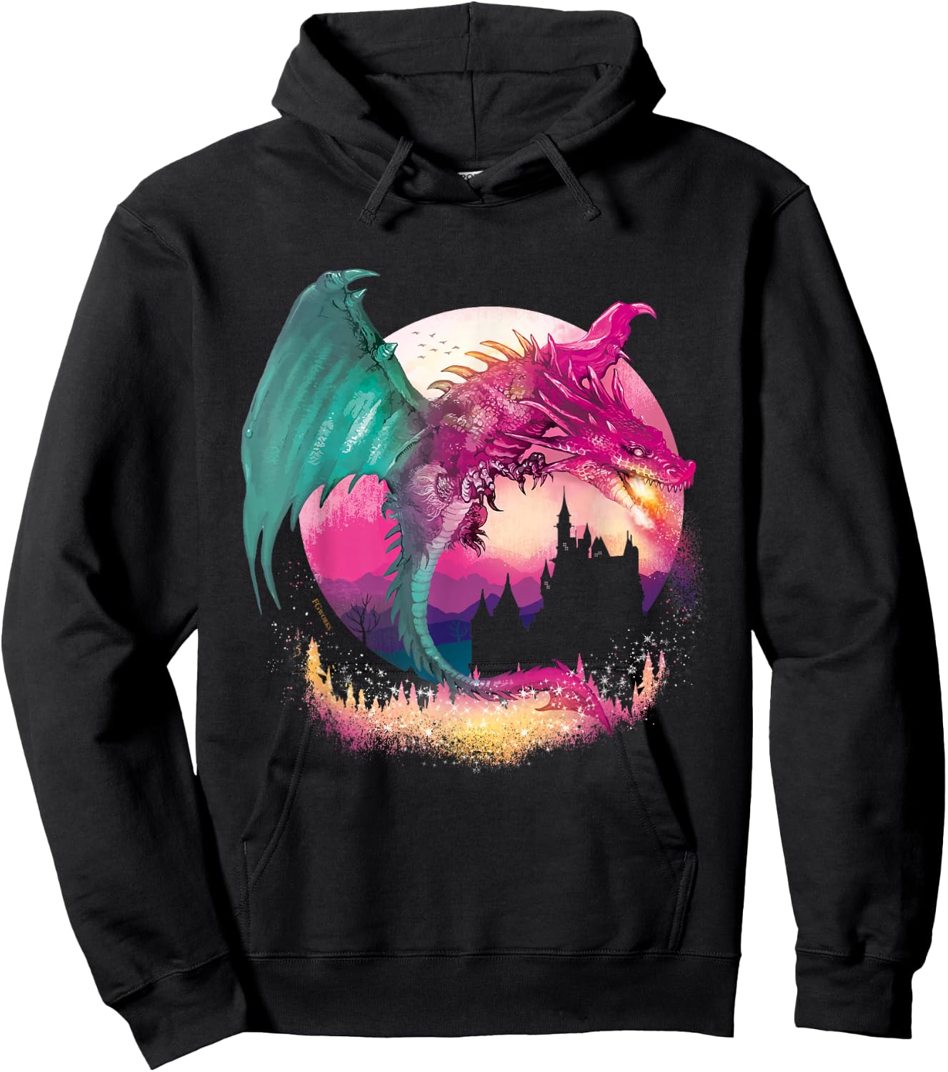Fire Dragon With Fantasy Background Kids and Teens Hoodie - Hoodie | Black