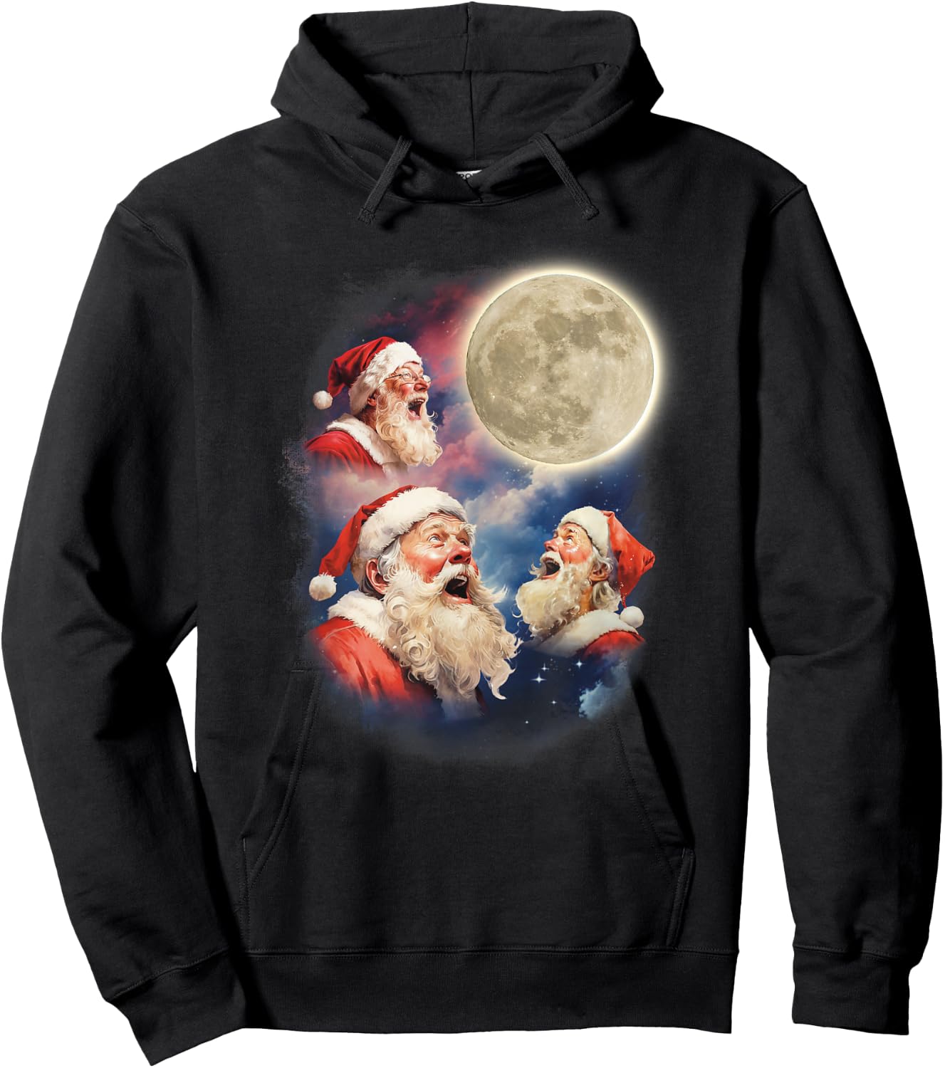 Three Santa Moon Santas Howling At Moon Meme Weird Christmas Hoodie - Hoodie | Black