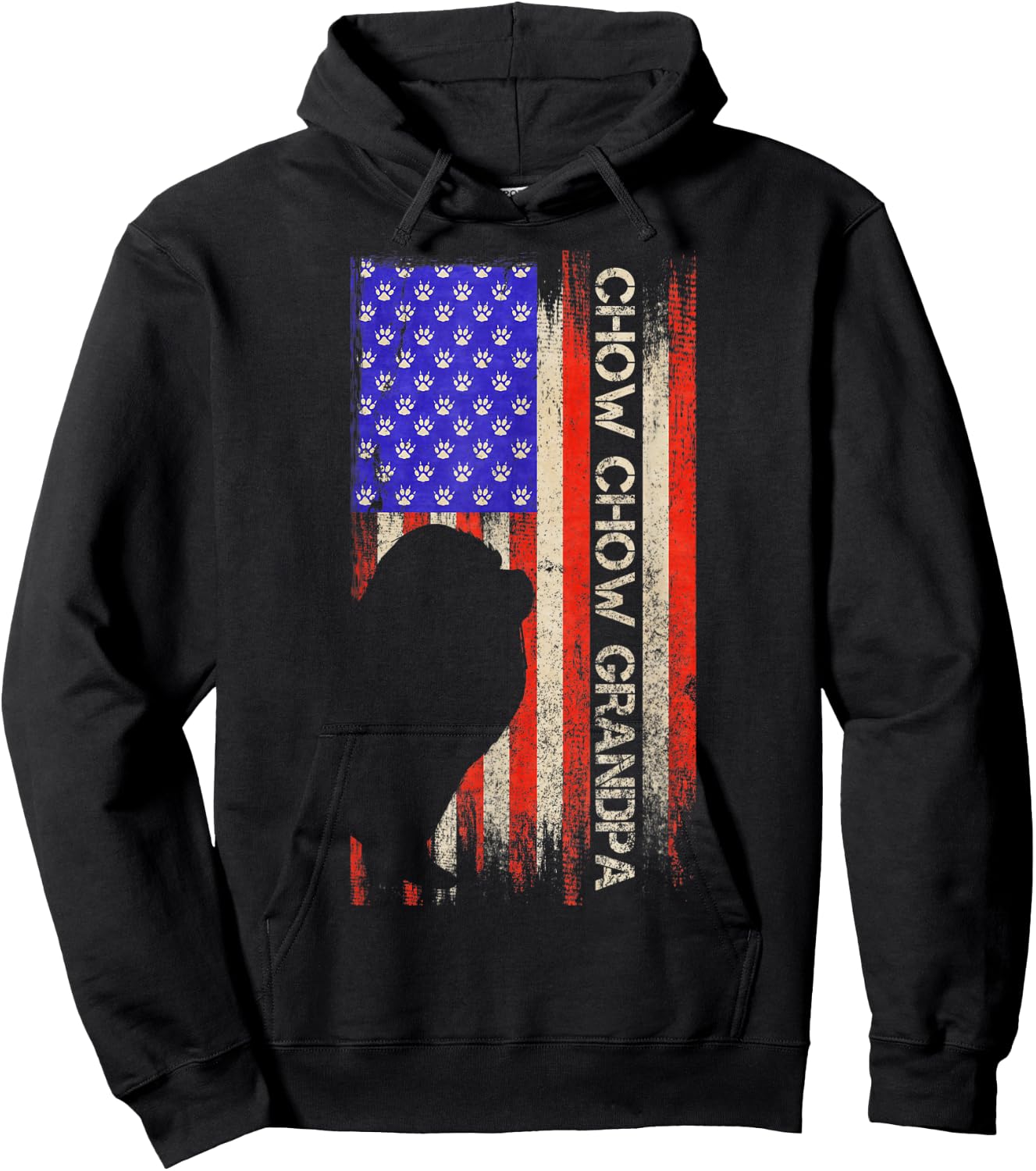 Vintage USA American Flag Proud Chow Chow Grandpa Silhouette Kids Men Hoodie - Hoodie | Black