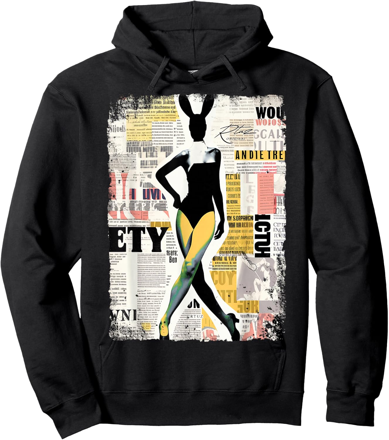Magazin Cover Vintage Girl Bunny Collage Sexy Model Pin-up Hoodie - Hoodie | Black
