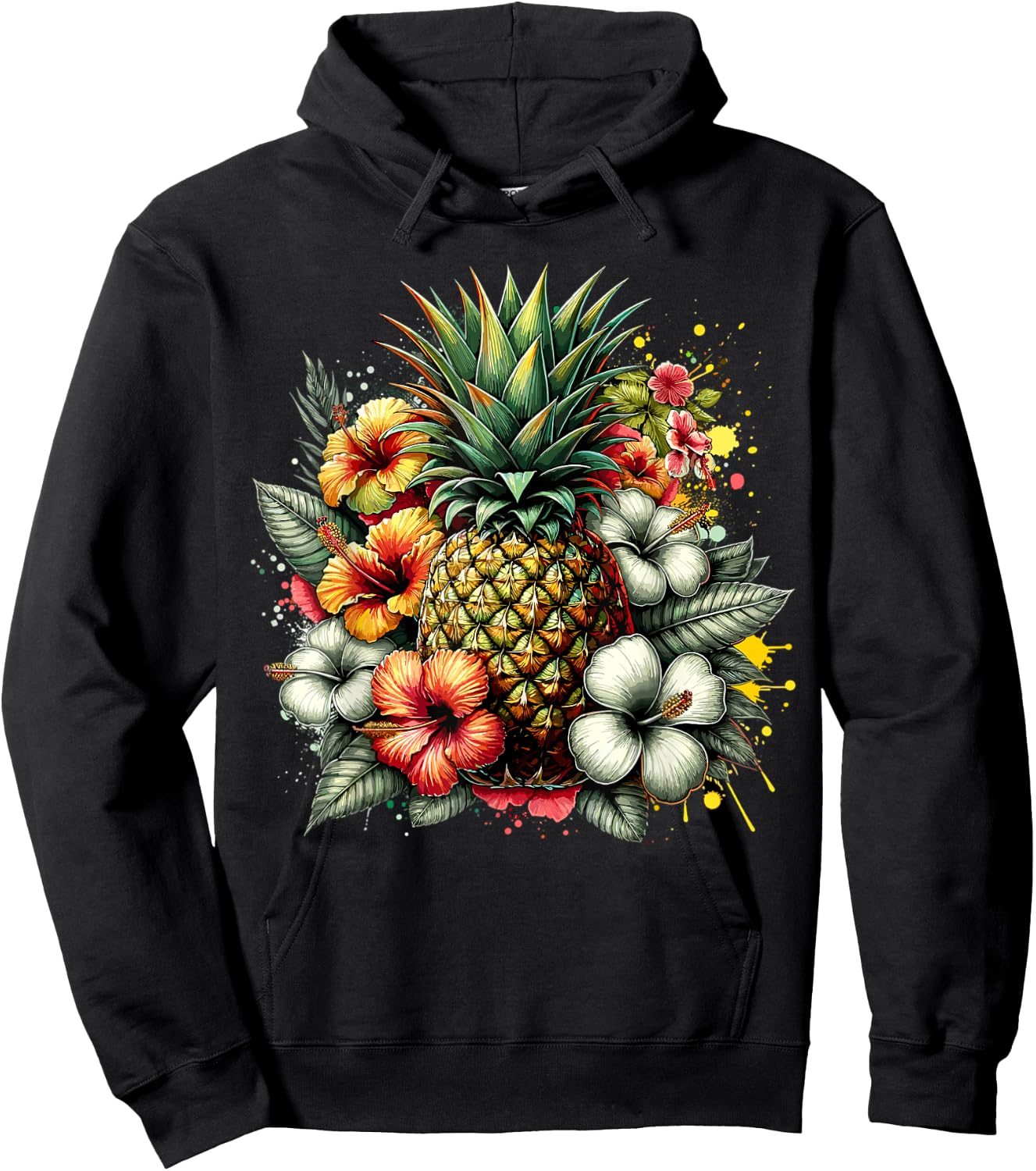 Pineapple Hawaii Vintage Hawaiian Floral Hoodie - Hoodie | Black
