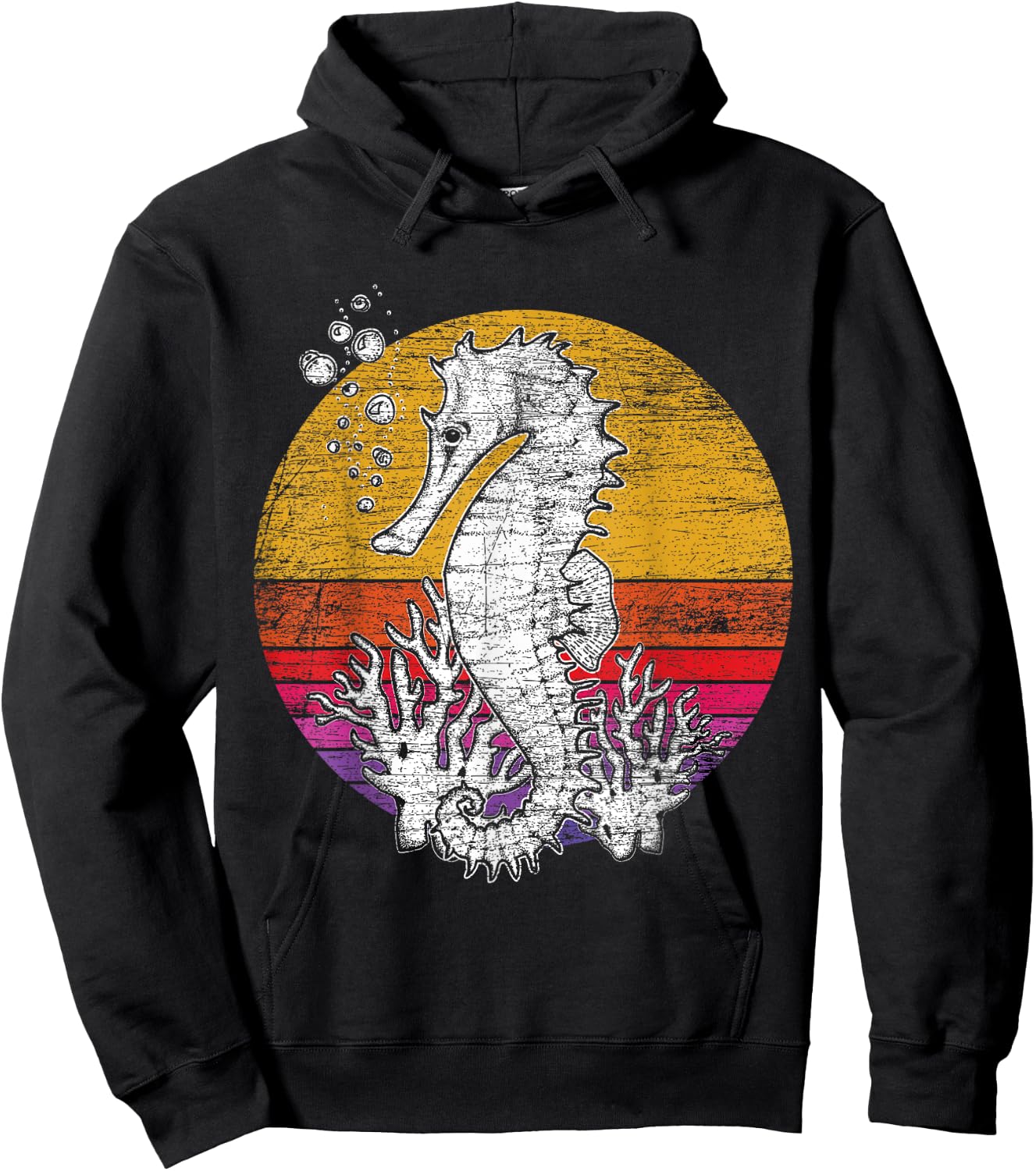 Ocean Retro Animal Seahorse Hoodie - Hoodie | Black