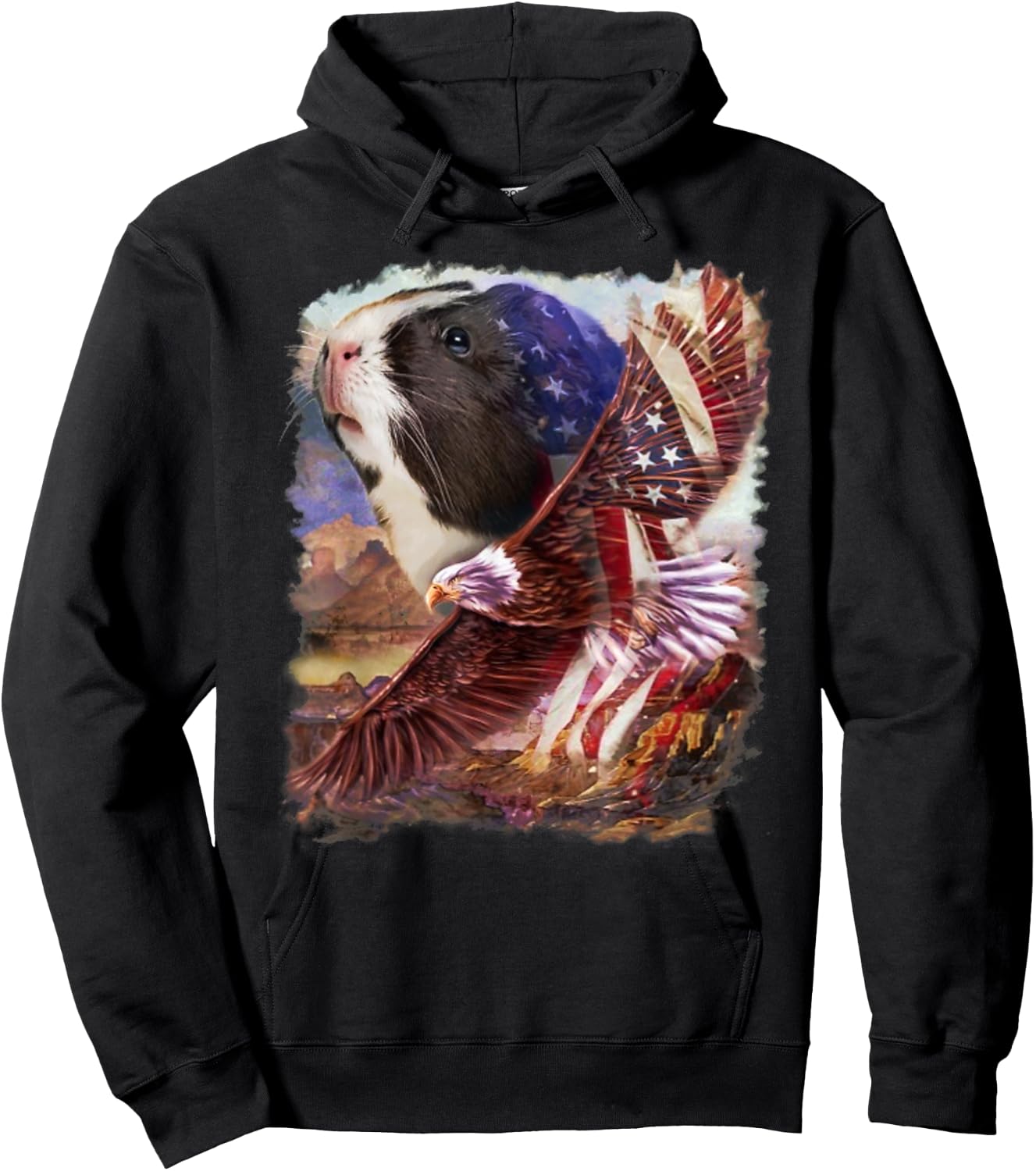 Guinea Pig American Flag 4th July Independence Eagle Women Kids Men Hoodie - Hoodie | Black