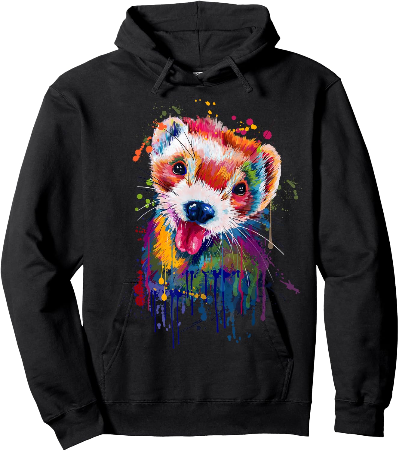 Ferret Face Graphics Hand Drawn Splash Art Ferret Pet Lover Hoodie - Hoodie | Black