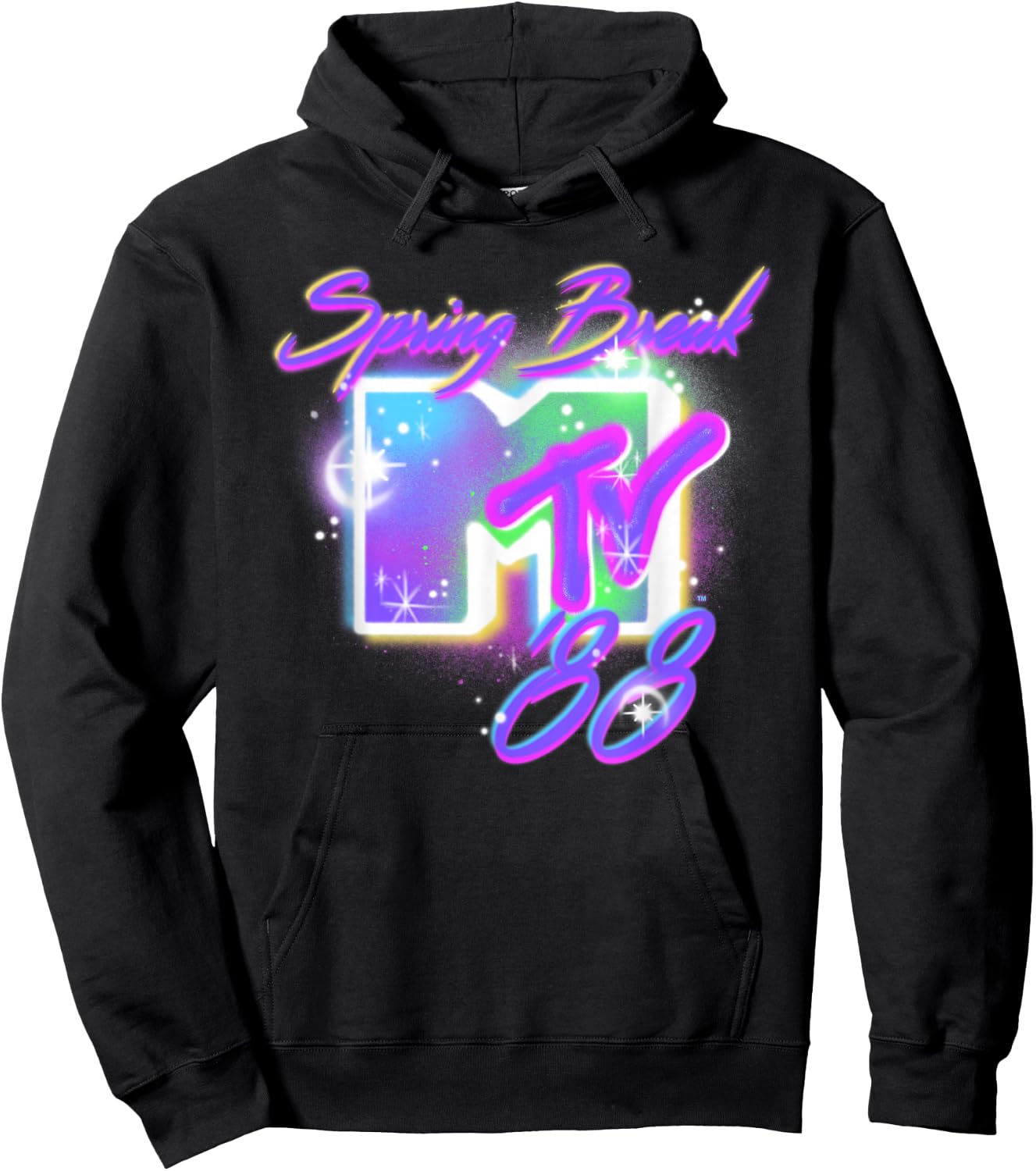 MTV Spring Break '88 Airbrushed Text Hoodie - Hoodie | Black
