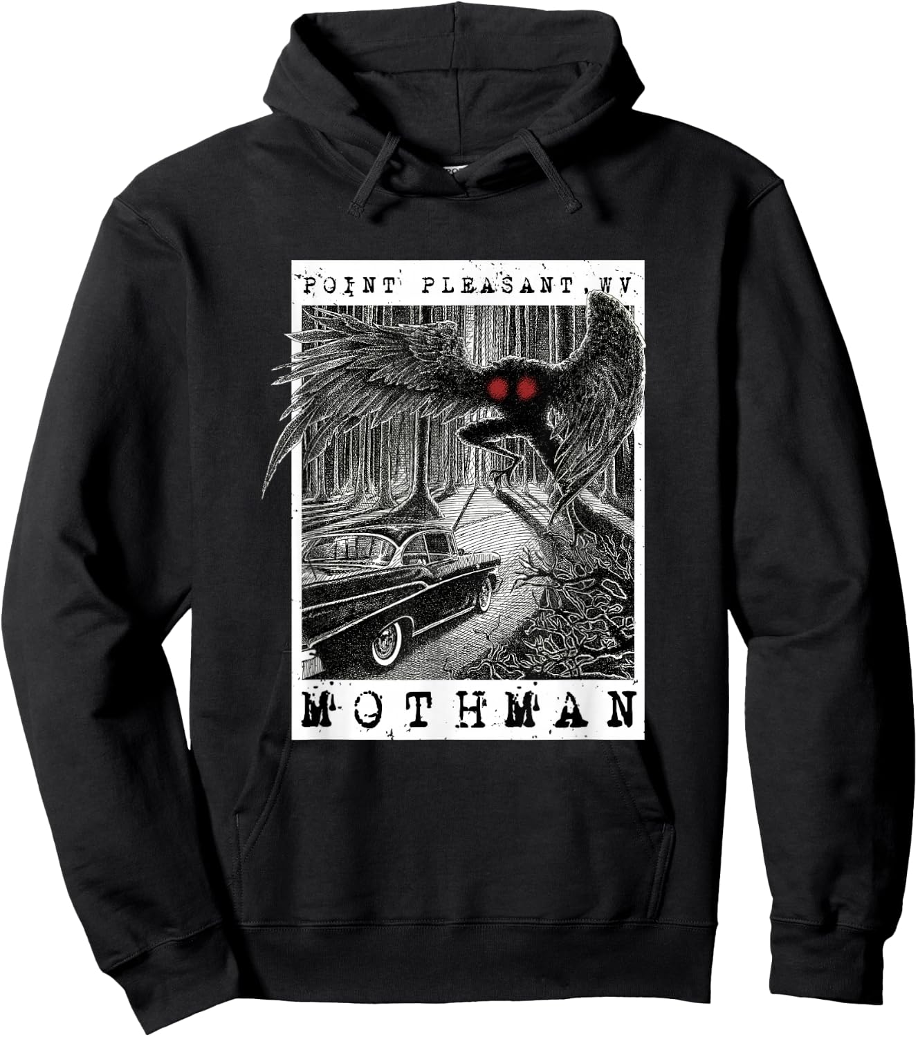 Mothman Encounter - 1966 Point Pleasant Original Cryptid Art Hoodie - Hoodie | Black