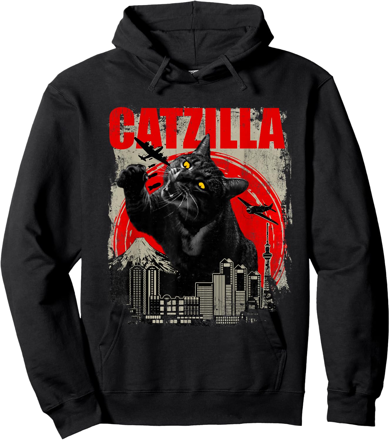 Catzilla - Funny Cat Lover Kitten Kitty Short Sleeve Small Hoodie - Hoodie | Black