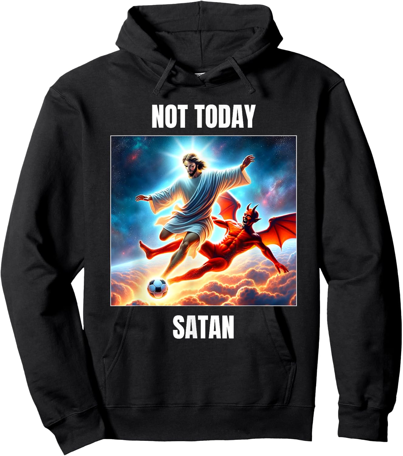 Jesus vs Satan Playing Soccer Football - Not Today Satan Hoodie - Hoodie | Black