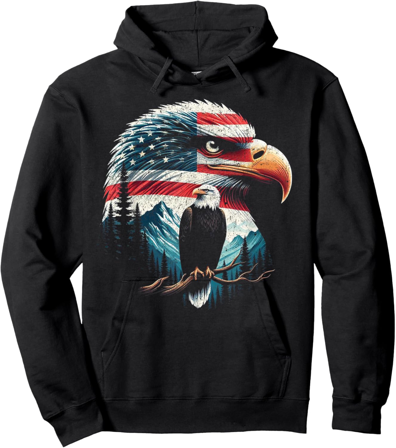 Bald Eagle American Flag For 4th Of July Red White Blue Women Kids Men Hoodie - Hoodie | Black