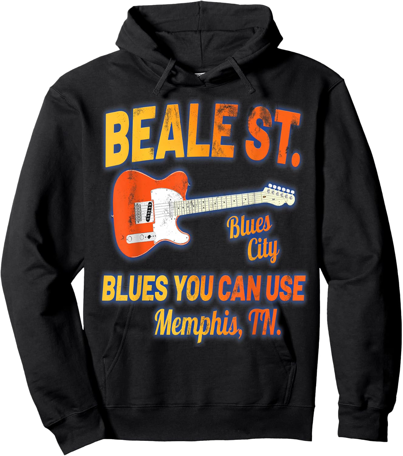 Distressed Beale Street Blues Music Memphis Tennessee Hoodie - Hoodie | Black