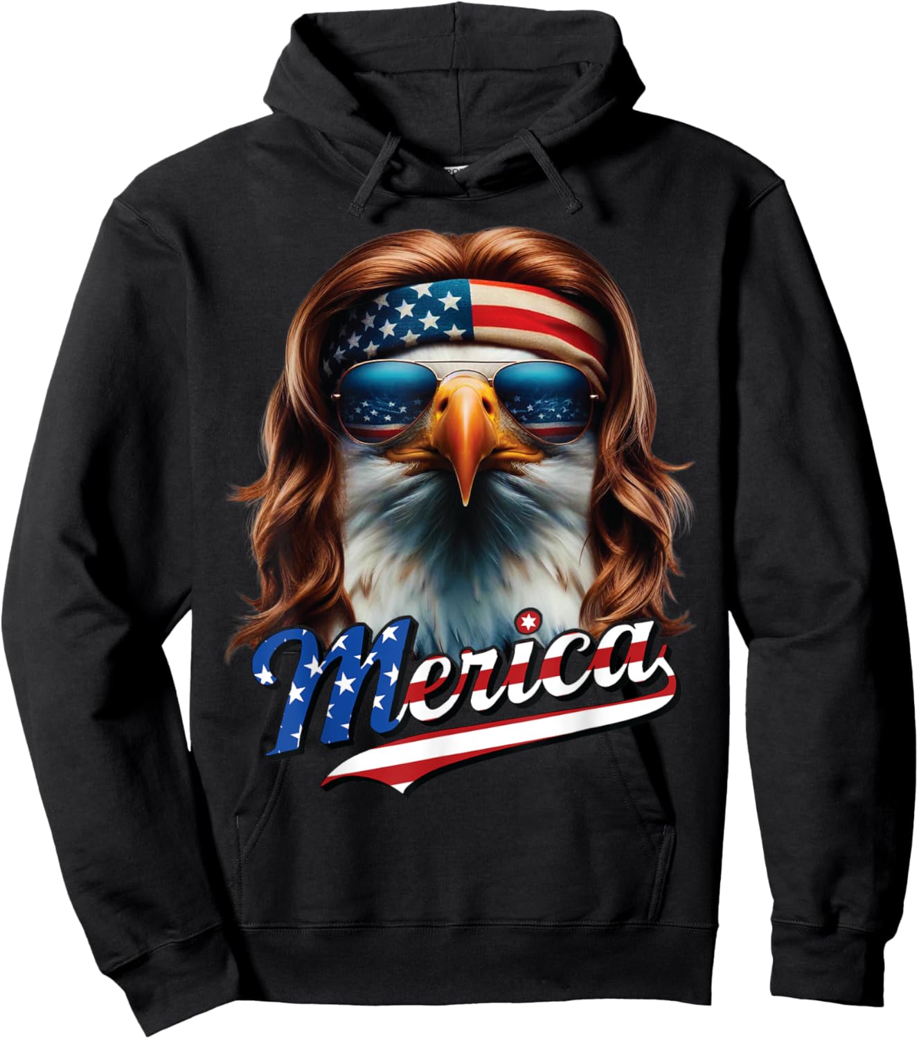 Bald Eagle Merica 4th July Eagle Mullet Funny Man Woman Hoodie - Hoodie | Black