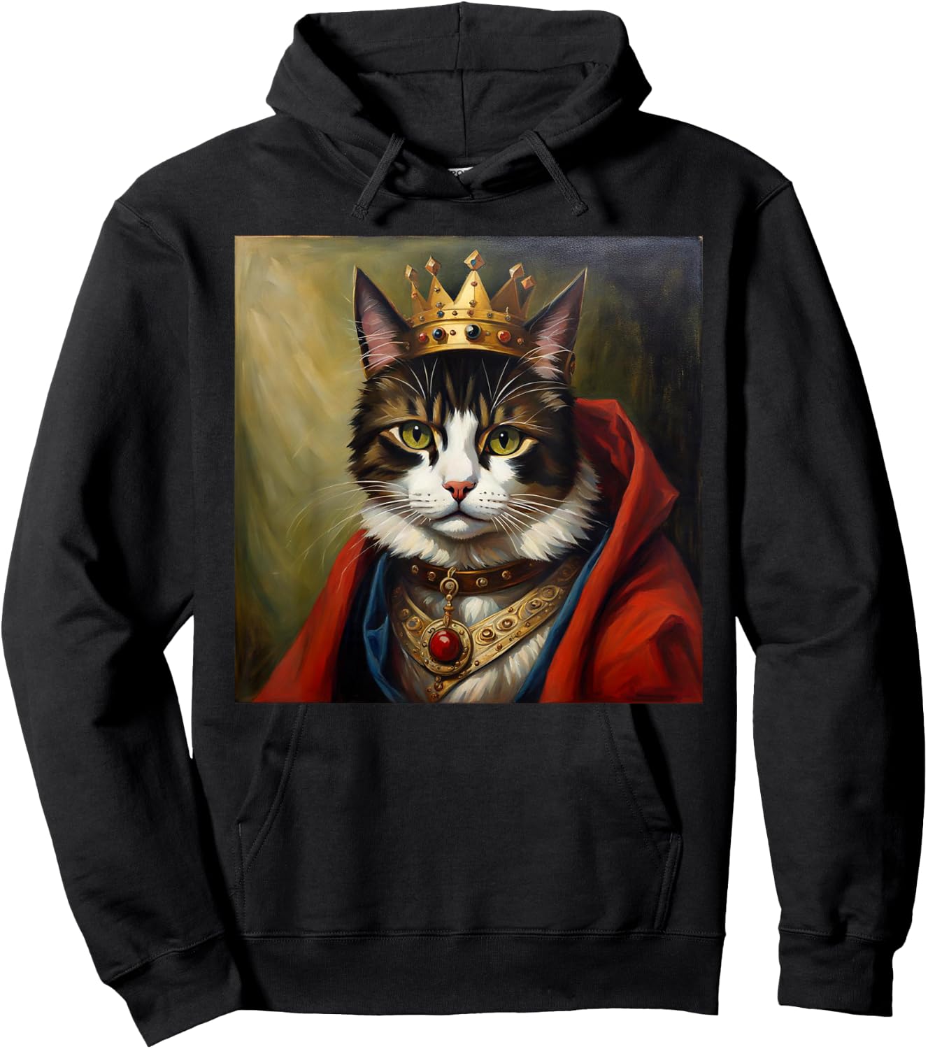 Cat King Funny Cute Animal Medieval Renaissance Oil Painting Hoodie - Hoodie | Black