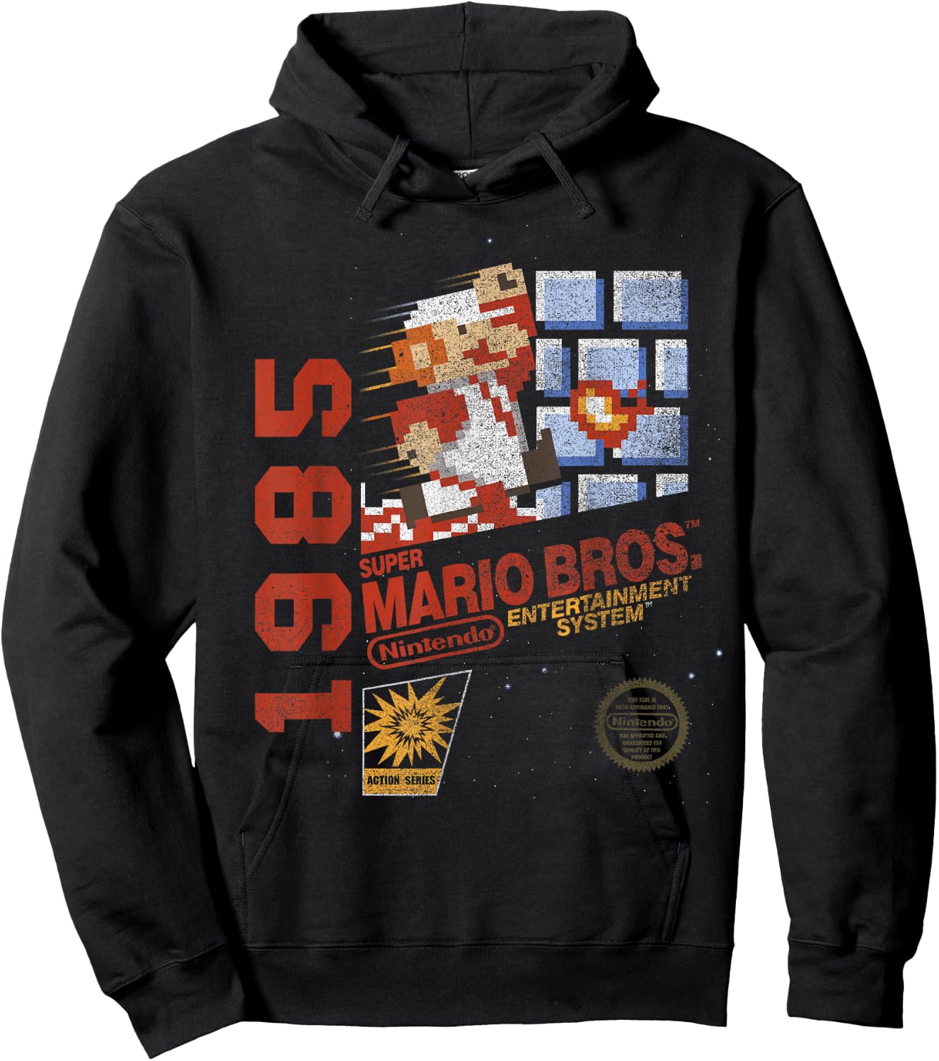 Super Mario Bros NES 1985 Retro 8-Bit Nintendo Game Cover Hoodie - Hoodie | Black