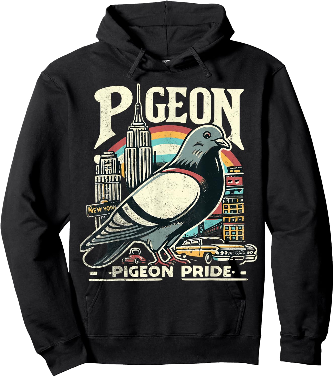 Pigeon NYC Bird Pride New Yorker Pigeon Enjoying NY Pizza Hoodie - Hoodie | Black