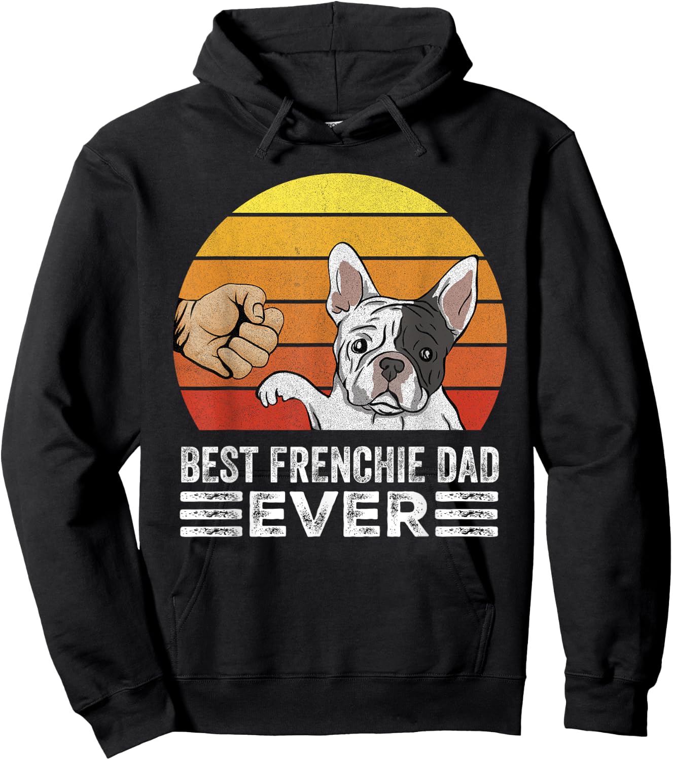 Retro Best Frenchie Dad Ever Shirt Gift Daddy French Bulldog Hoodie - Hoodie | Black