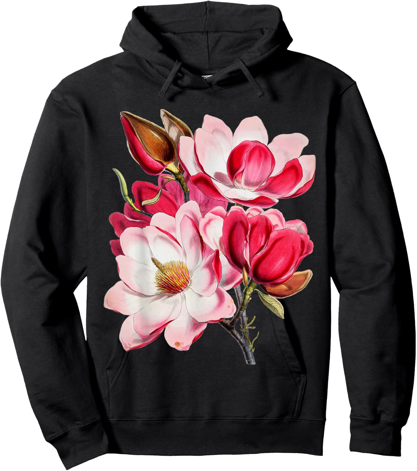 Vintage Pink Magnolia Tree Blooming Flower Fleur Hoodie - Hoodie | Black