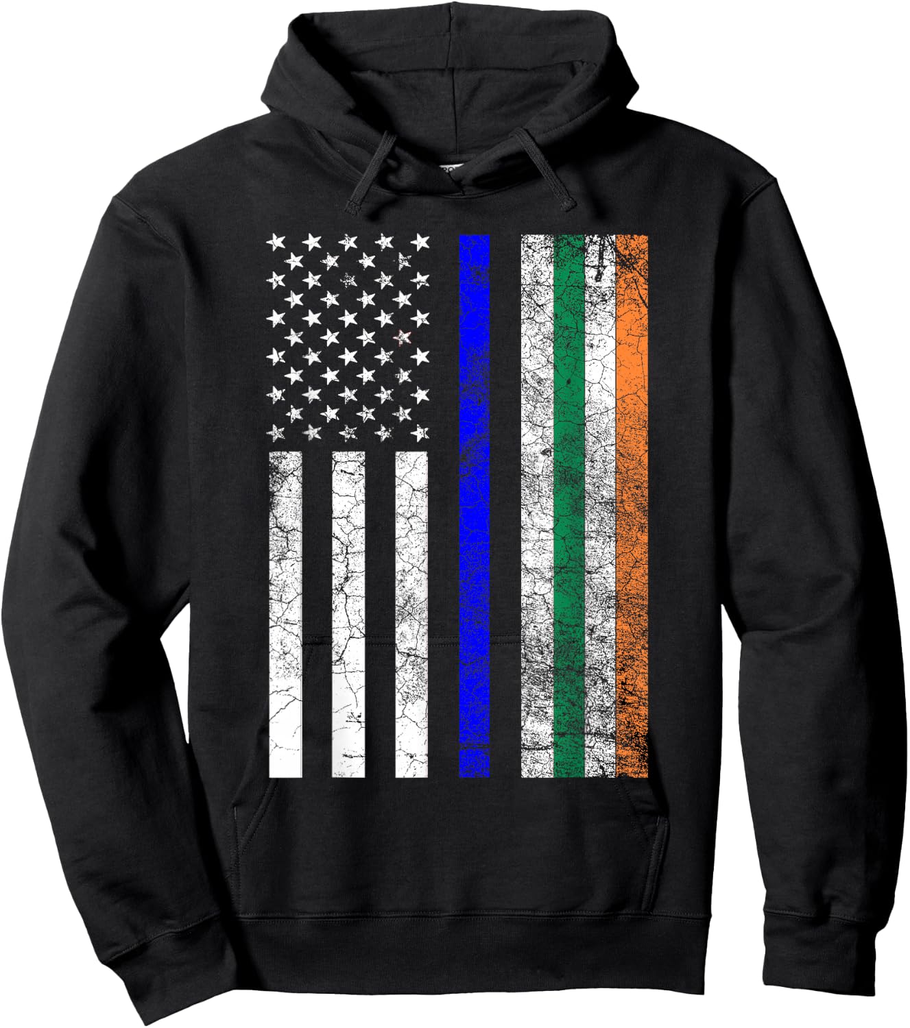 Irish American Flag Thin Blue Line Police St Patrick's Day Hoodie - Hoodie | Black